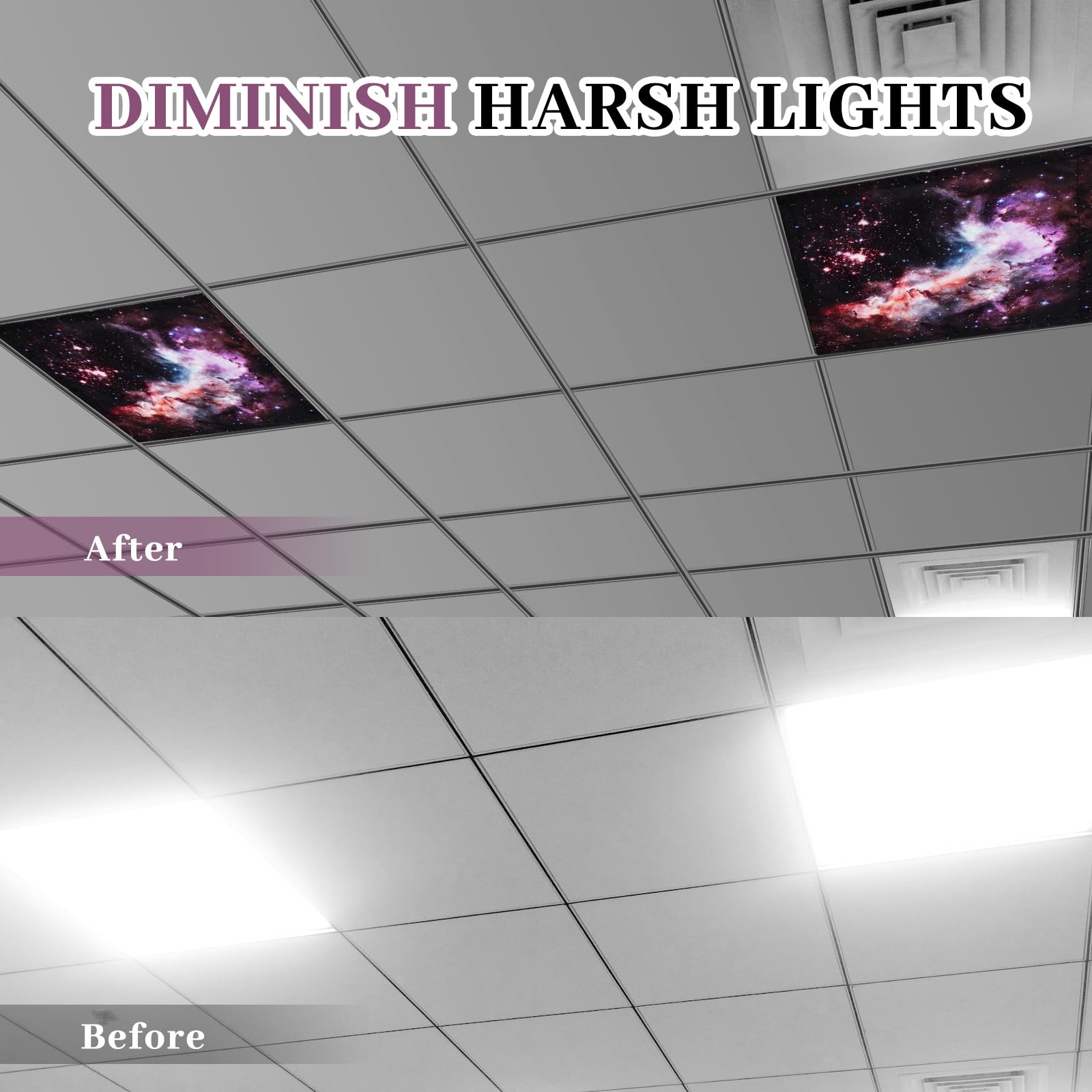 VIHOSE Fluorescent Light Covers - 4 Pcs, 2 x 2 Feet, Star Cluster, Magnetic Light Filters for Office/Classroom/Home
