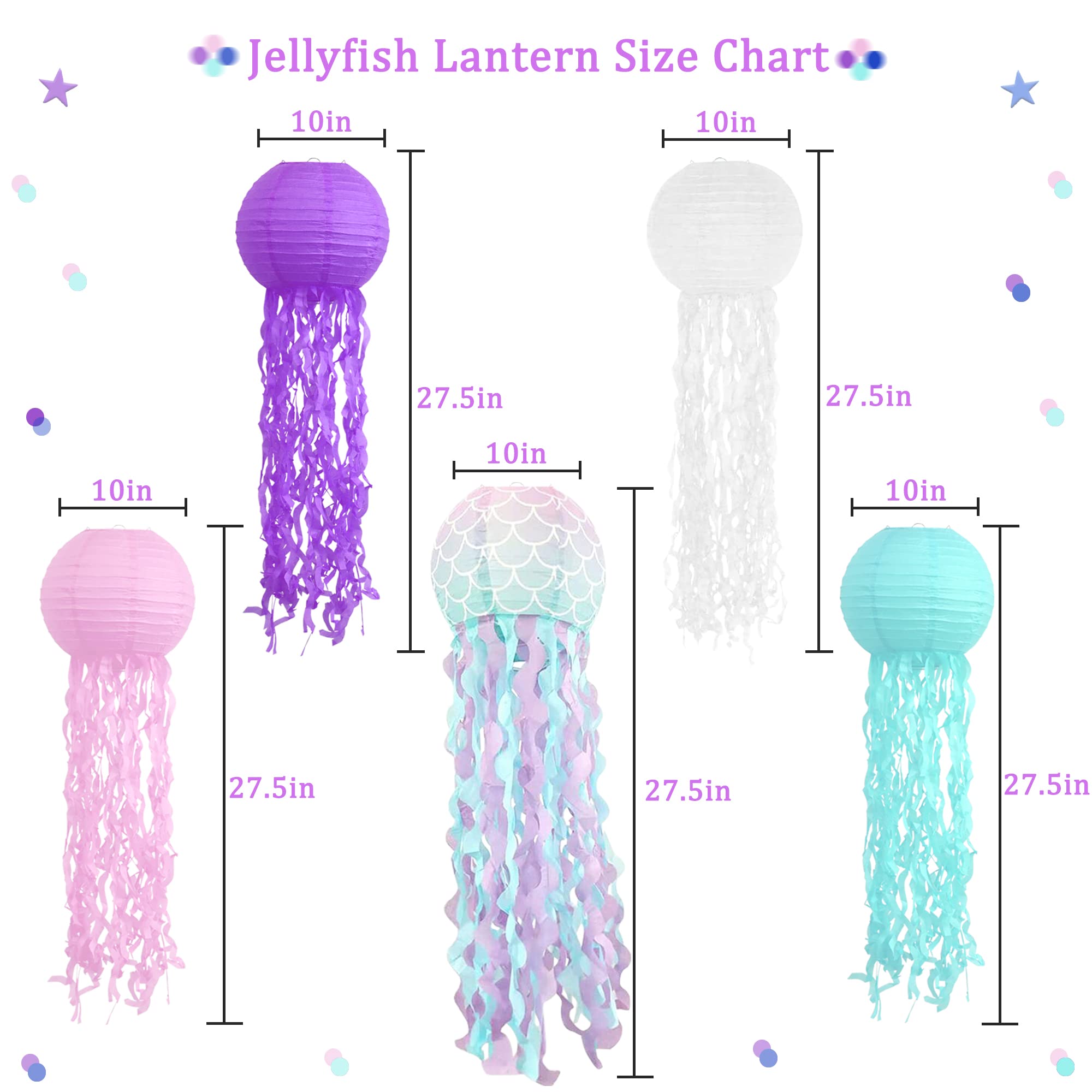 Adlkgg Hanging Jelly Fish Paper Lanterns, Pink Purple Blue White Paper Lanterns For Mermaid Theme Party Under The Sea Ocean Birt