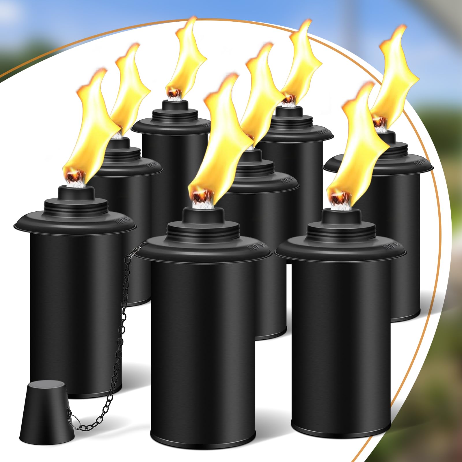 Fan-Torches 8 Pack Refillable Torch Canisters, 16Oz Citronella Fuel For Outdoor Parties