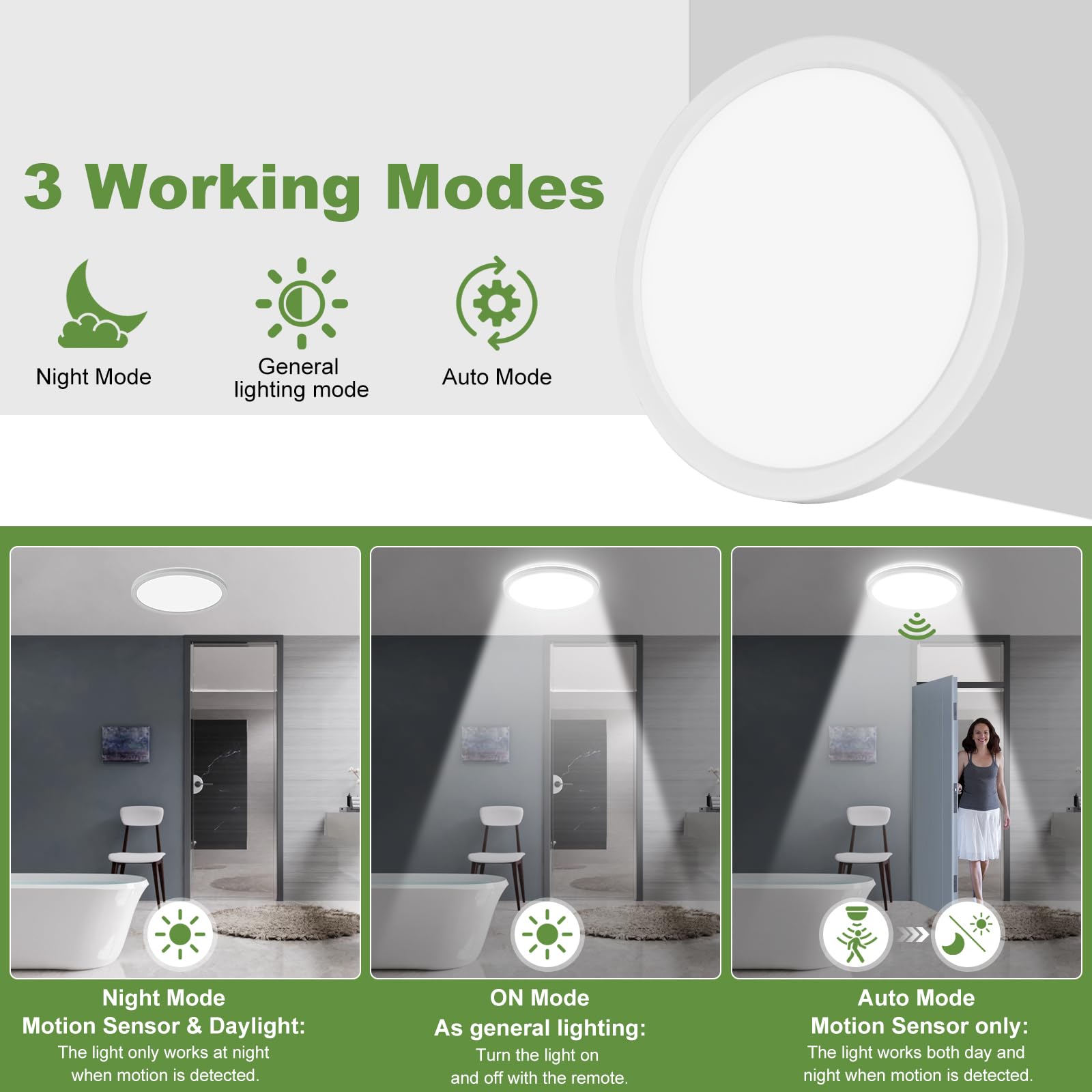 24W Motion Sensor Led Ceiling Light Wired  2400Lm 12Inch 2700K/4000K/6500K Ip54 Flush Mount Lighting Fixture With Remote  Radar Motion Activated Ceiling Lamp For Hallway Laundry Porch Stair Closet