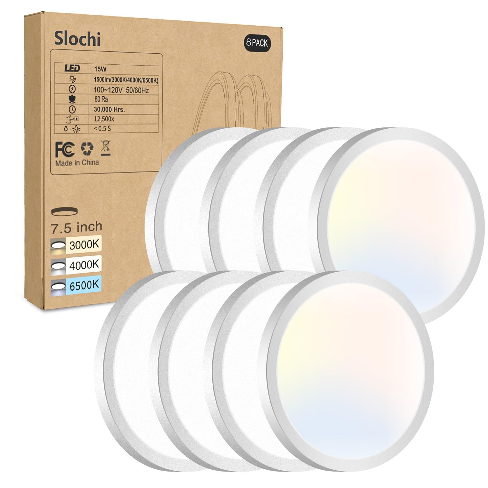 slochi 8PACK LED Flush Mount Ceiling Light Fixture 15W 1500Lm 7.5 Inch White CLS15A