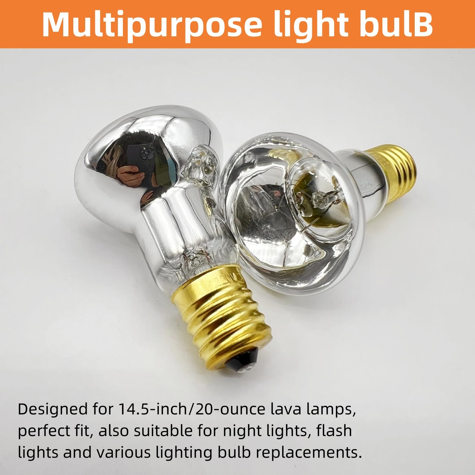 Kanlpeia 2 Pack R39 E17 25W Lava Lamp Bulbs - Silver Reflector Replacement for Bedroom & Office, 120V Lighting Solution