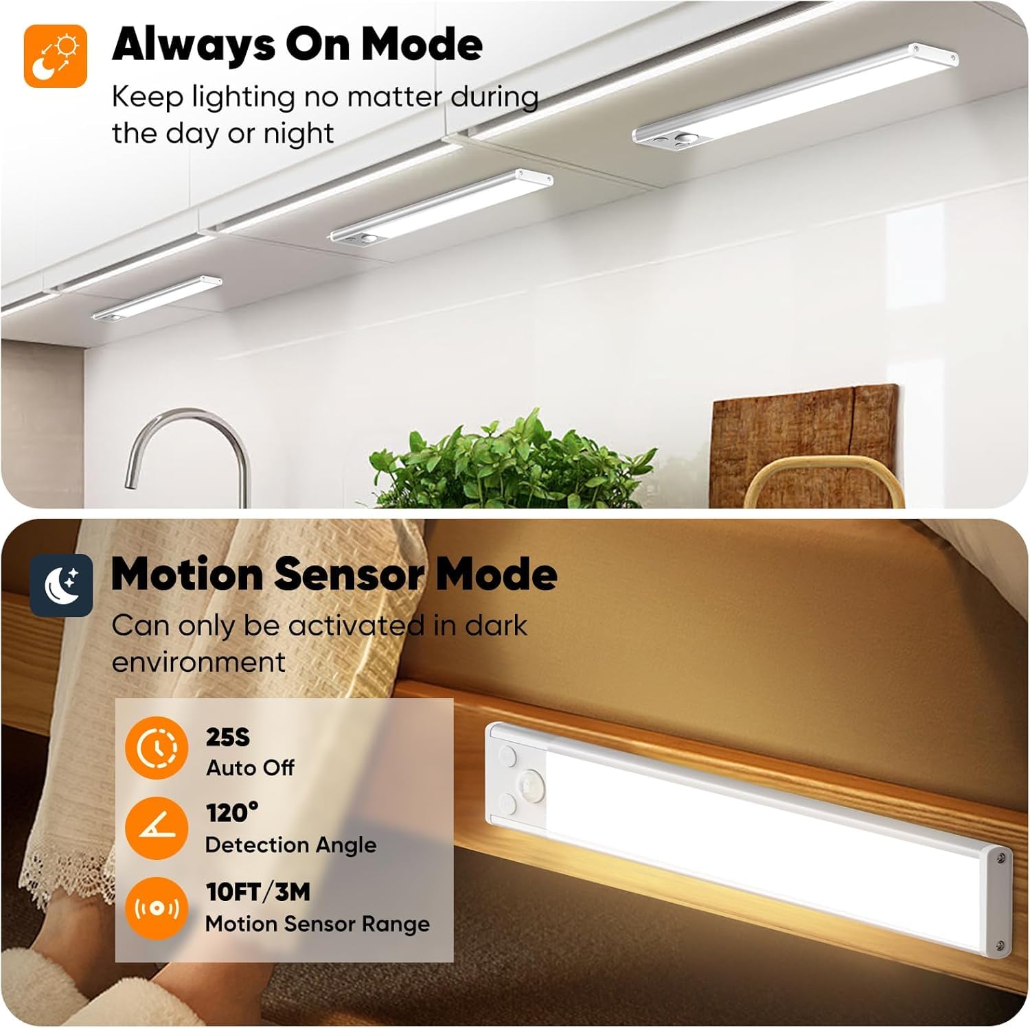 Under Cabinet Lights, 2200Mah Rechargeable Battery Operated Motion Sensor Lights Indoor, Wireless Dimmable Closet Lights, 3 Colo