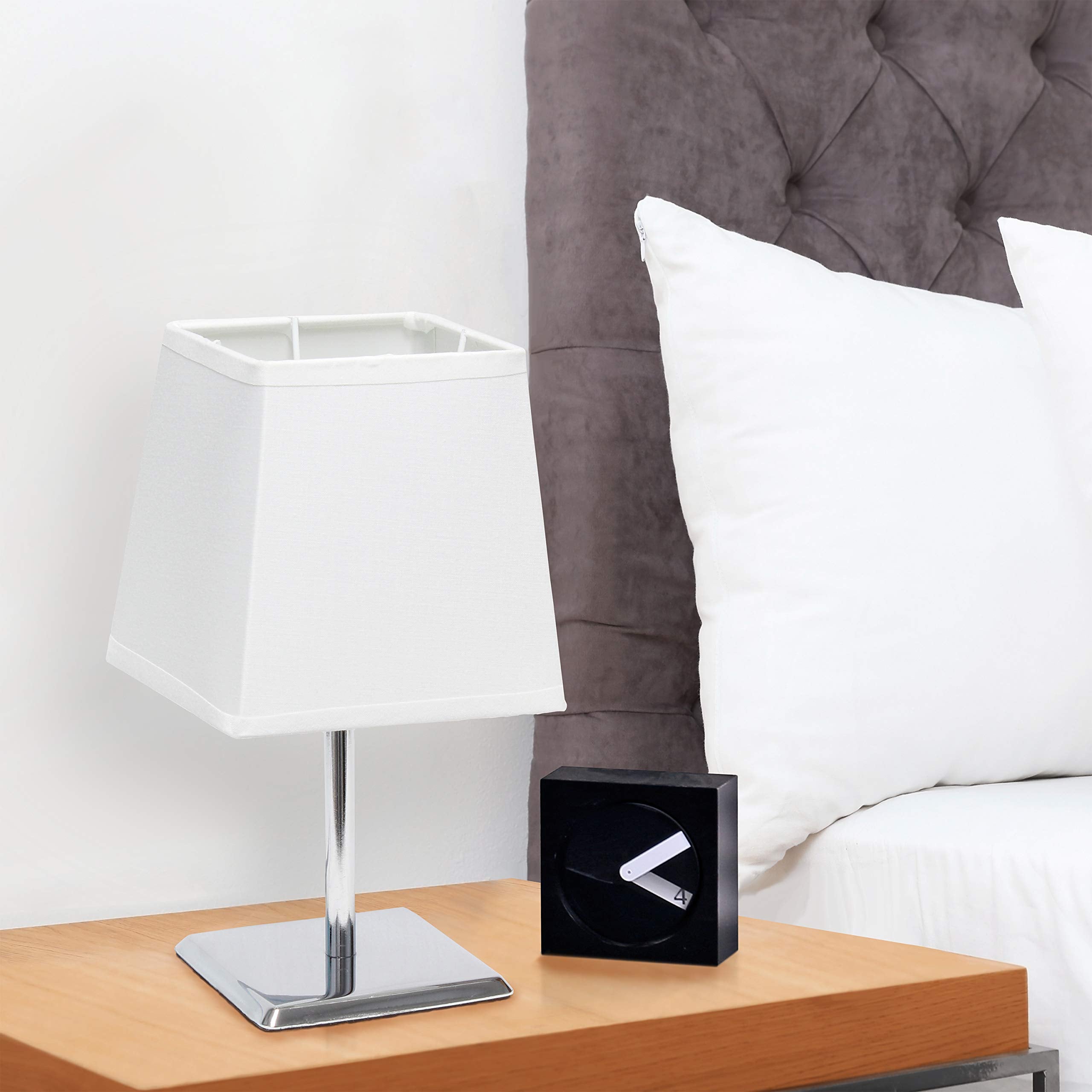 Simple Designs Mini Table Lamp, Lt2062-Wht, Metal, White, Squared Empire Fabric Shade, Pack Of 1