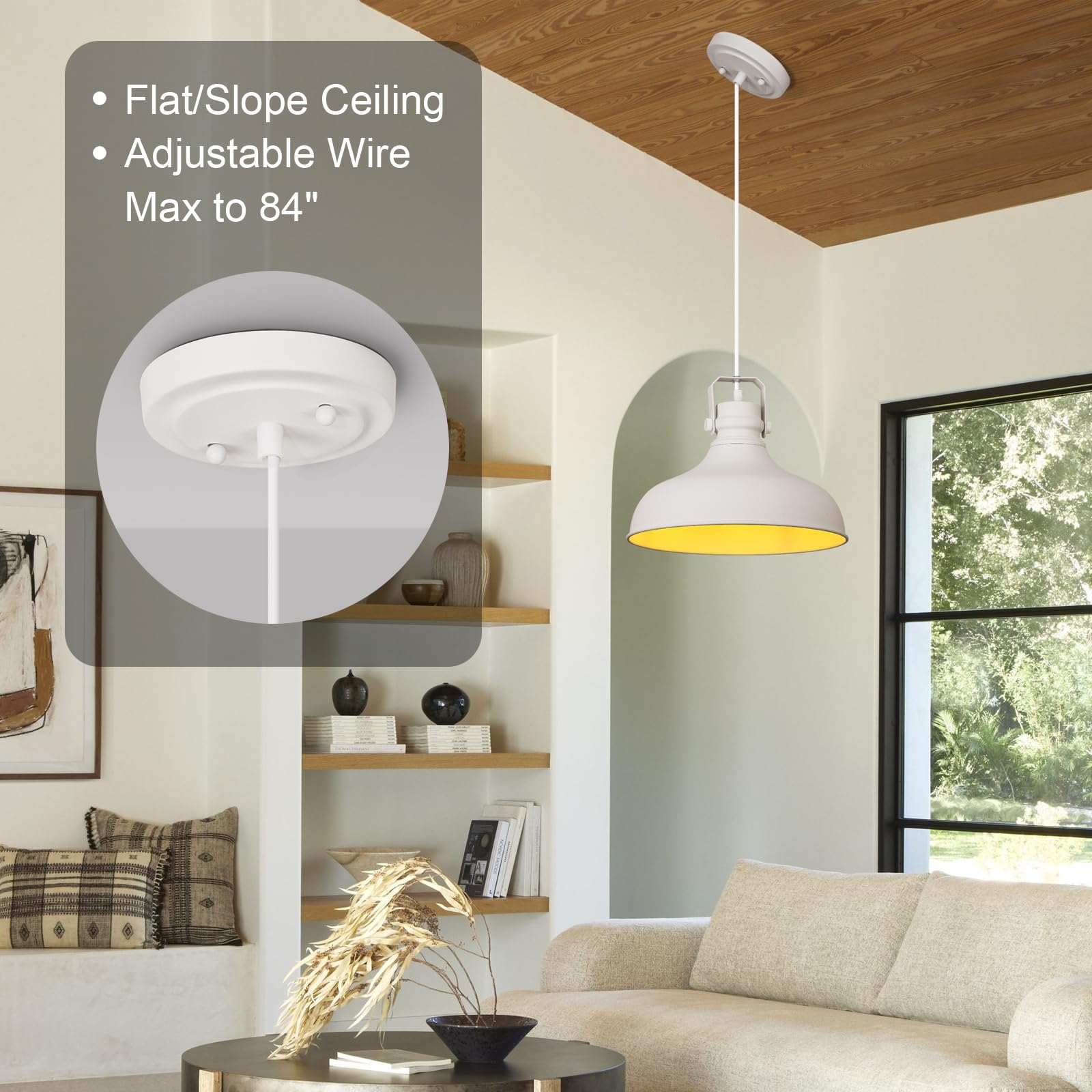 Alaislyc White Farmhouse Pendant Lights Matte Pendant Lighting For Kitchen Island Industrial Adjustable Height Vintage Dome Hanging Light Fixtures For Barn  Dining Room 3 Packs
