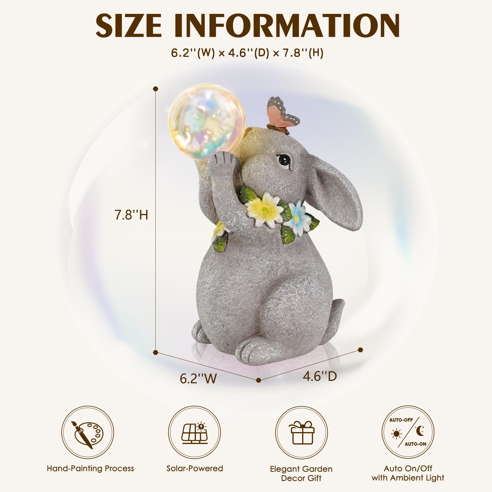 Mininova Solar Garden Decor Lights Rabbit Statue With Bubble Ball Waterproof Decorations Cute Bunny Figurine For Outside Spring Yard Lawn