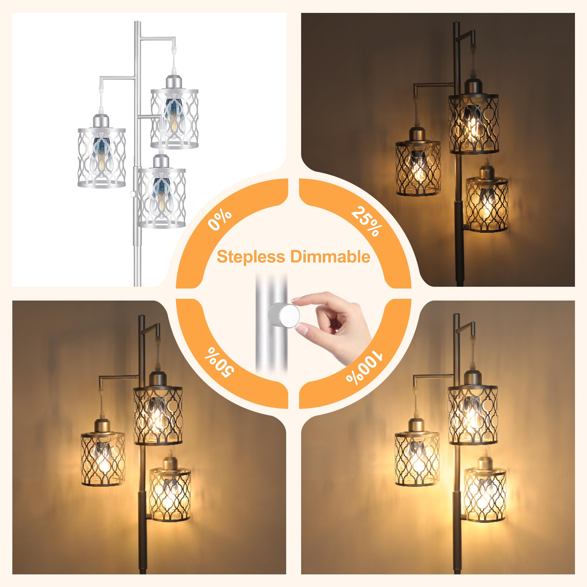 68'' Farmhouse Floor Lamp, Dimmable Industrial Floor Lamps For Living Room, 3 Light Rustic Standing Tall Lamp Including 3 Pcs 6W