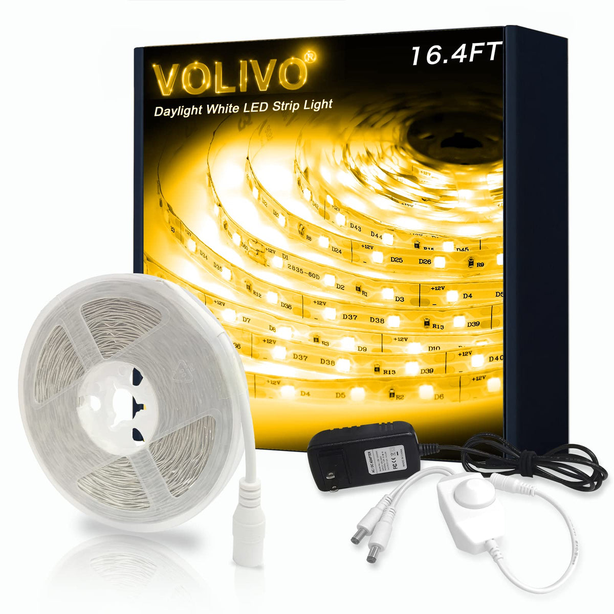 Volivo Warm White Led Strip Lights, 16.4Ft 3000K Dimmable Led Lights Strips, Strong Adhesive, Flexible Tape Light For Mirror, Ki