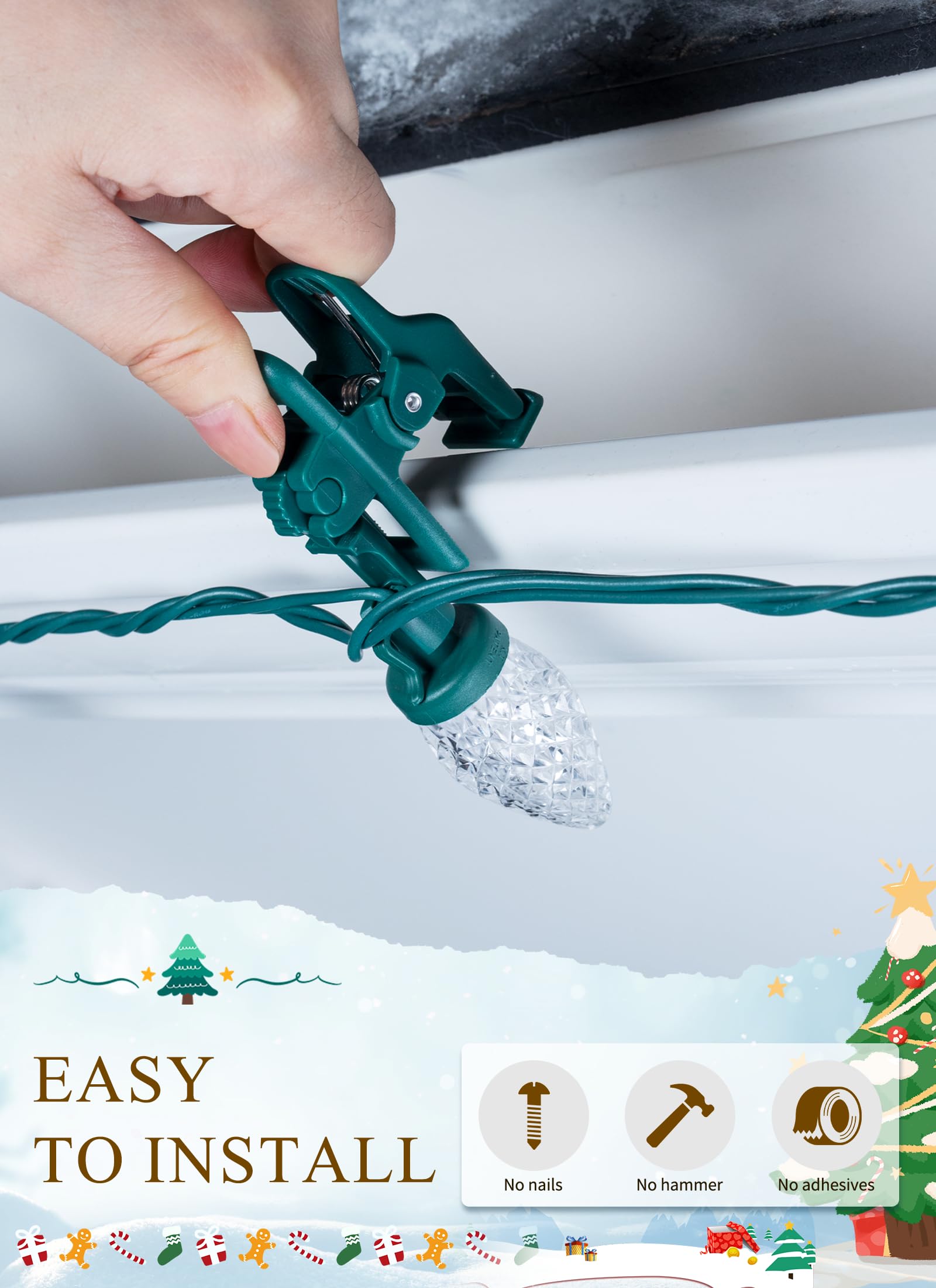 C9 Led Christmas Lights Outdoor  66 Feet 100 Led C9 String Lights With 100 Spring Clips  Waterproof Connectable Christmas Tree Lights For Outside Roofline Patio Home Xmas Decor  Warm White 2 Pack