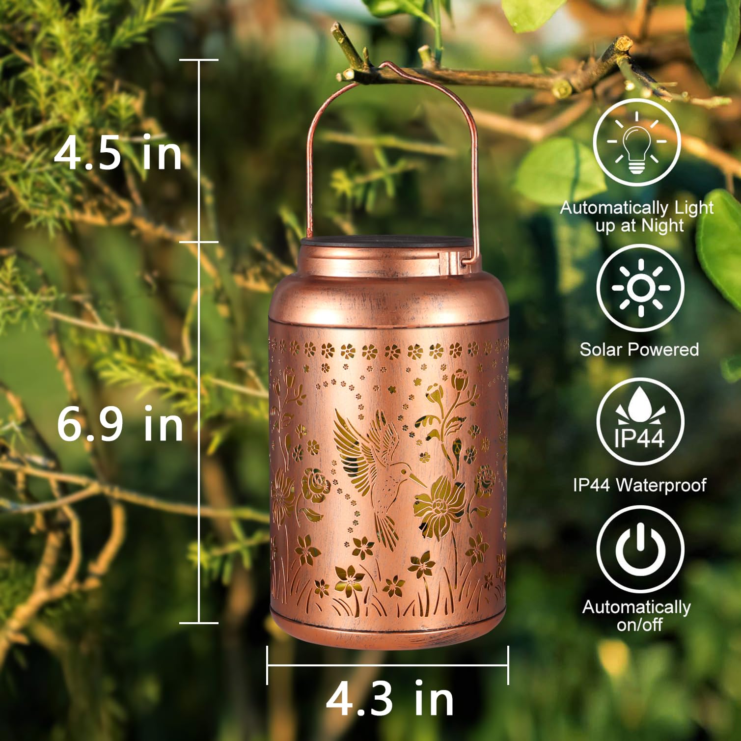 Solar Lanterns Outdoor Waterproof Hummingbird Garden Decor Christmas Gifts For Women Mom Grandma Hanging Solar Lights Metal Solar Decoration Outside For Yard, Patio,Backyard,Porch