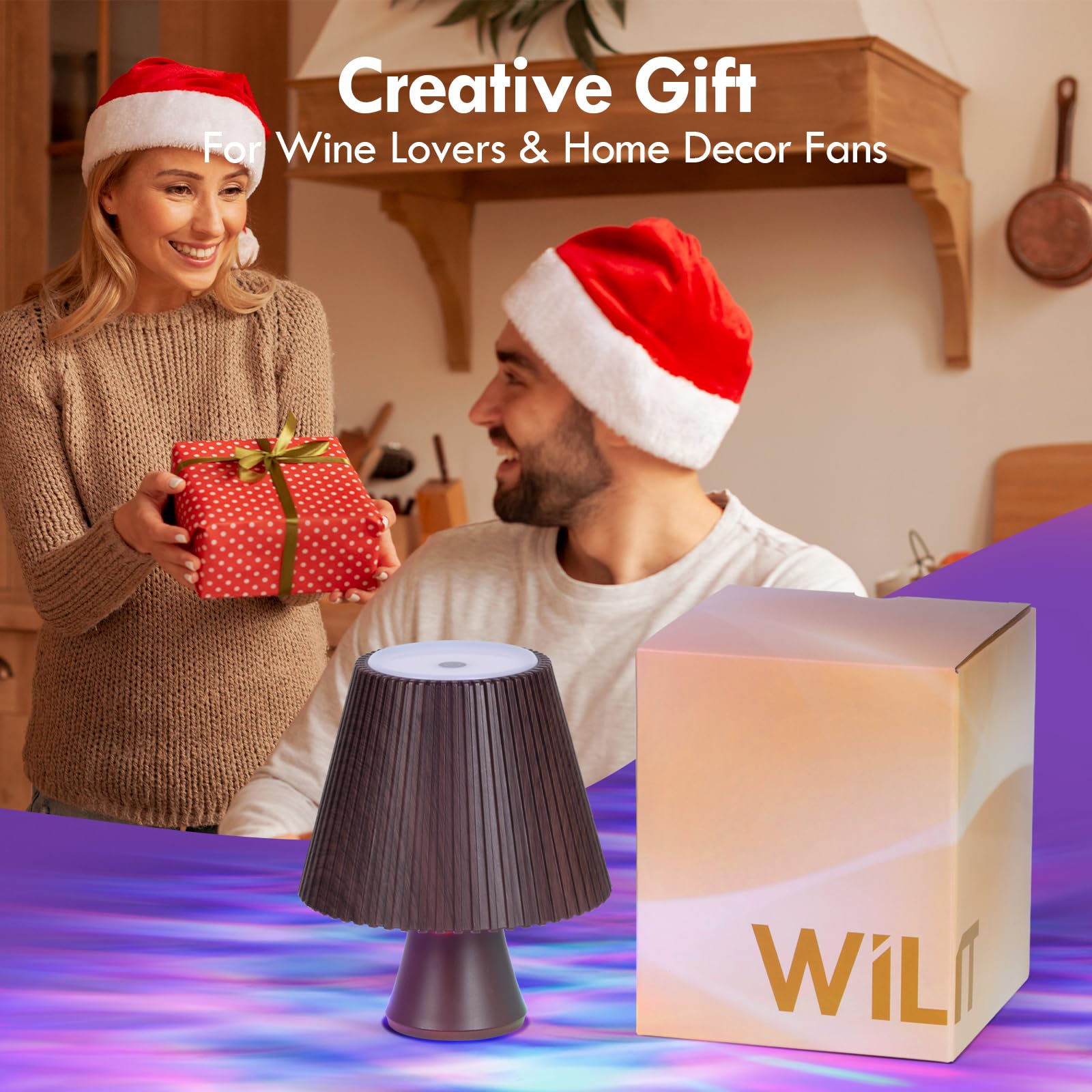 WILIT RGB Water Ripple Wine Bottle Lights, 5.12" x 6.1", Unique Home Decor, Wireless Night Light for Bedroom and Bar Accessories