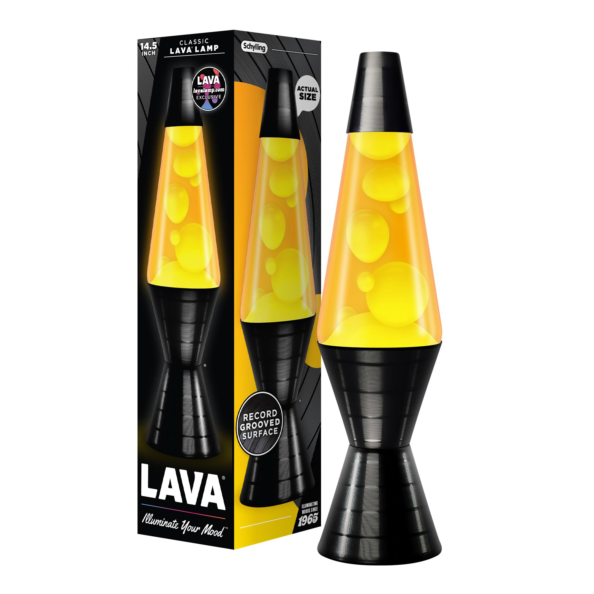Lava Lamp - 14.5 Vinyl Record Grooved Base - The Original Motion Light - Yellow Wax And Orange Liquid - Item #2017