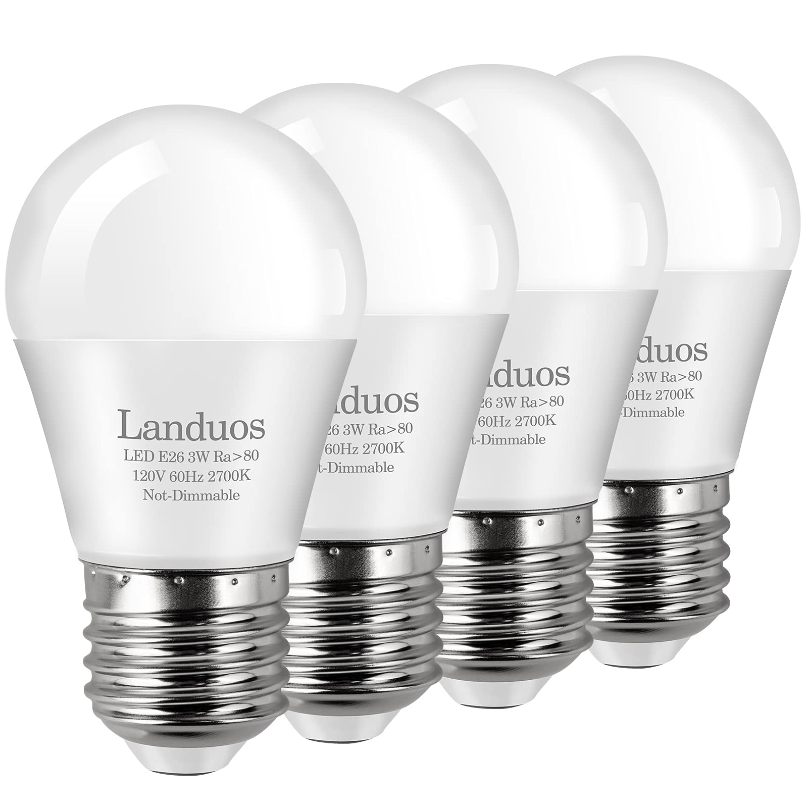 Landuos LED Bulb A15 3W Warm White 2700K E26 Medium Screw Base, 4 Pack, Energy Saving, Aluminum & Plastic