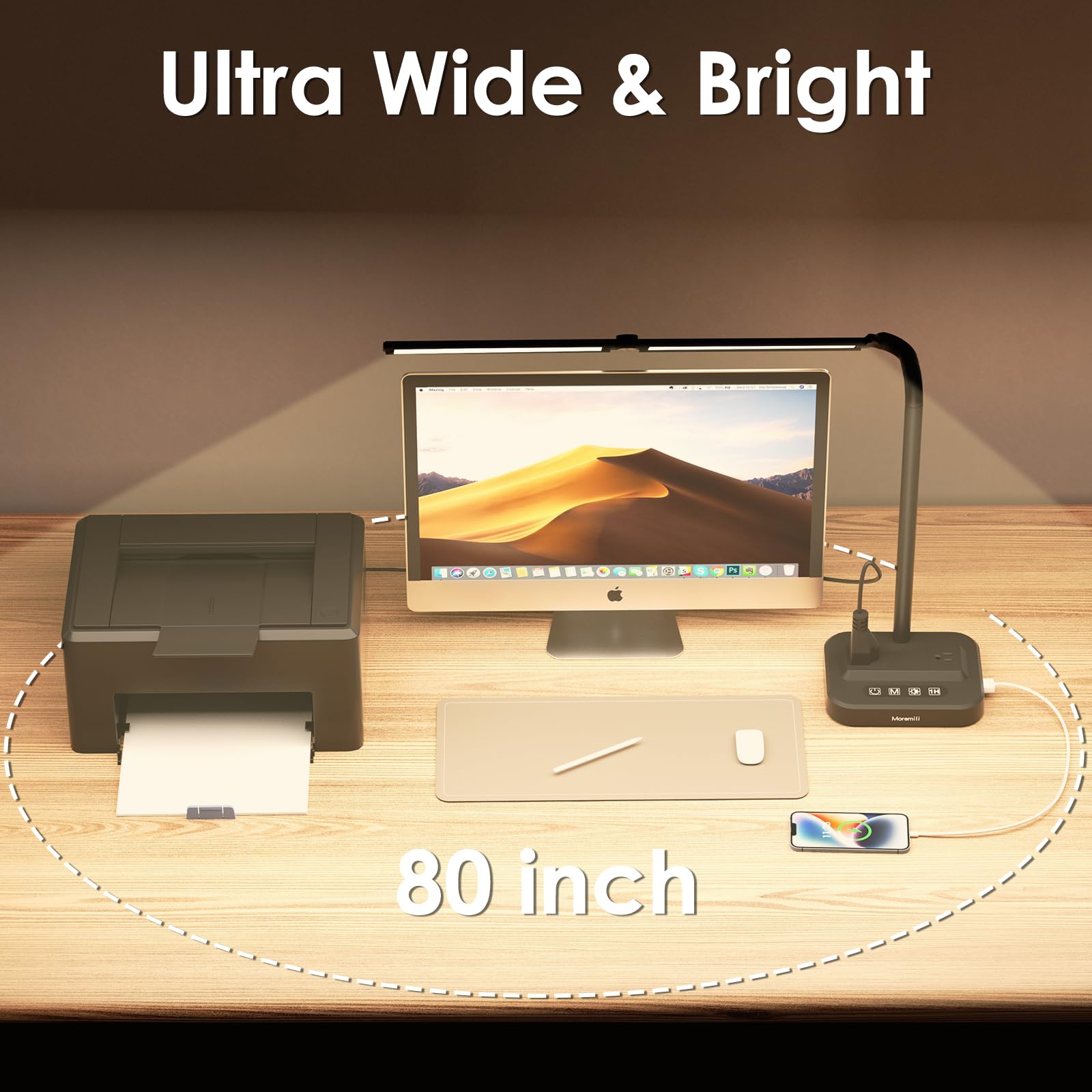 Moremili Desk Lamp With Usb Charging Port: Power Strips With Surge Protection - 1 Type-C, 1 Usb-A Charging Port, 2 Ac Power Outl