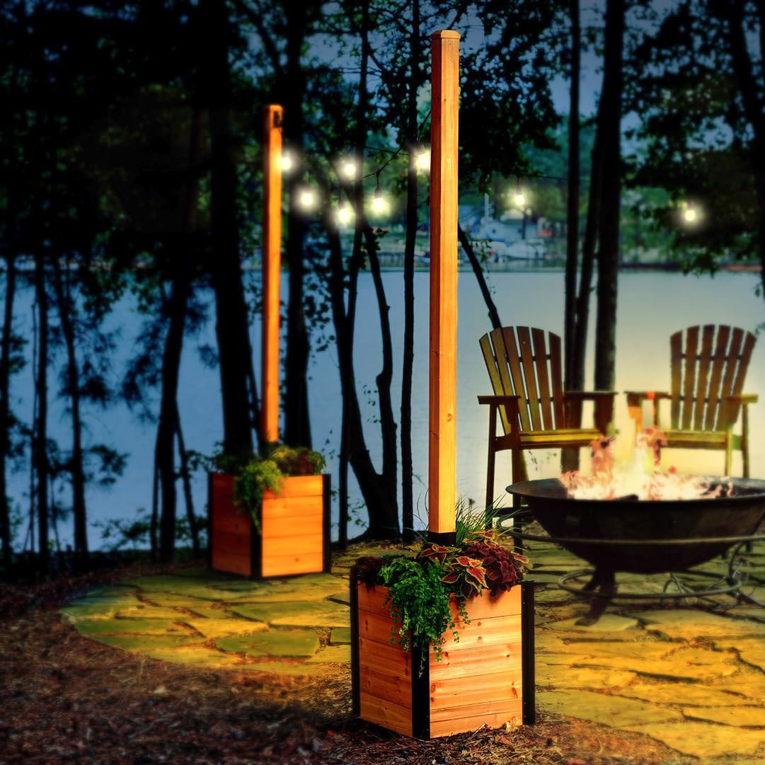 8.5ft H (1 Post w/Planter Box) Freestanding Zippity Concord String Light Post for Outdoor Hanging Lights, Outdoor Lamp Poles for