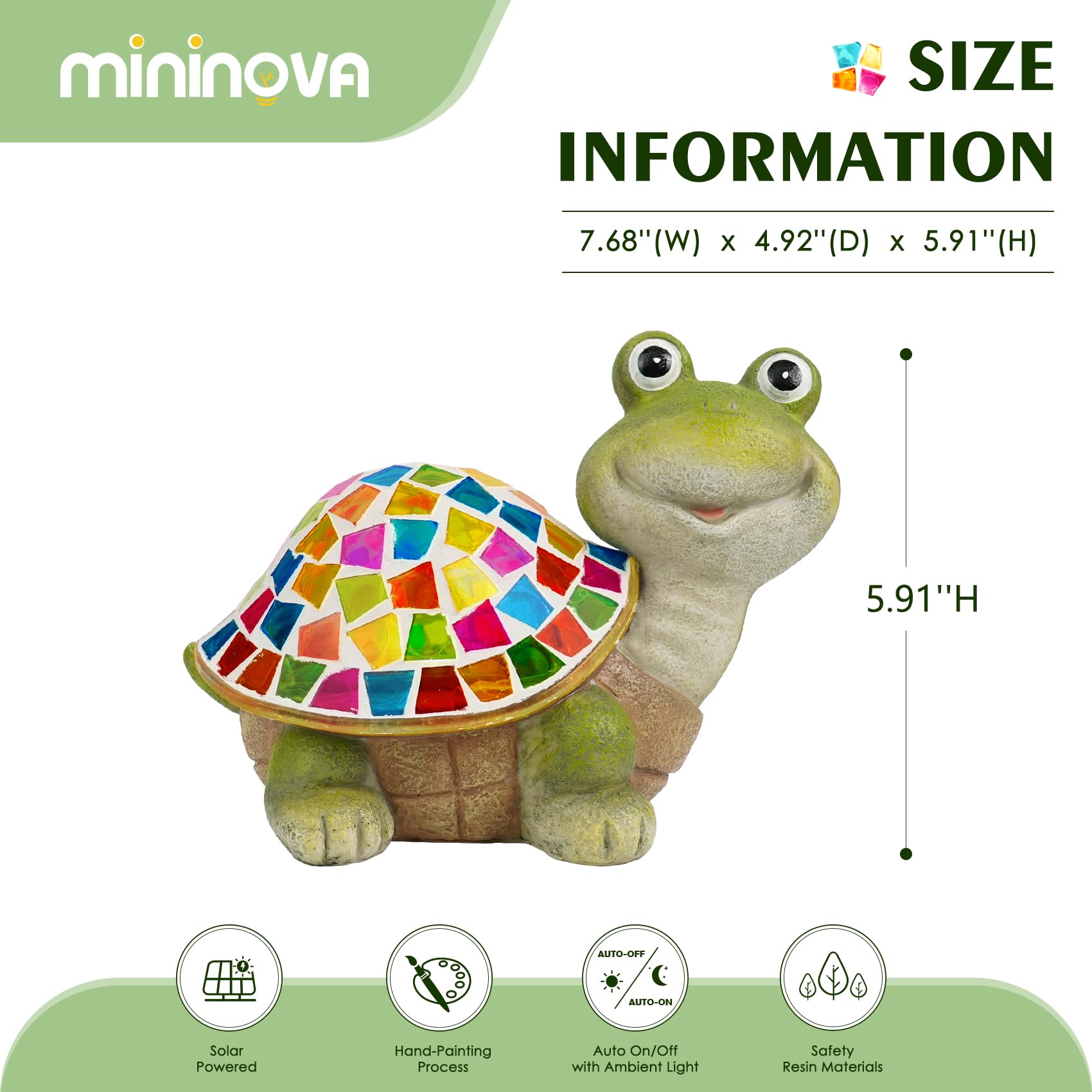 Mininova Solar Mosaic Turtle Statues Outdoor Garden Decorations With Waterproof Mosaic Light Yard Lawn Porch Patio Home Ornament