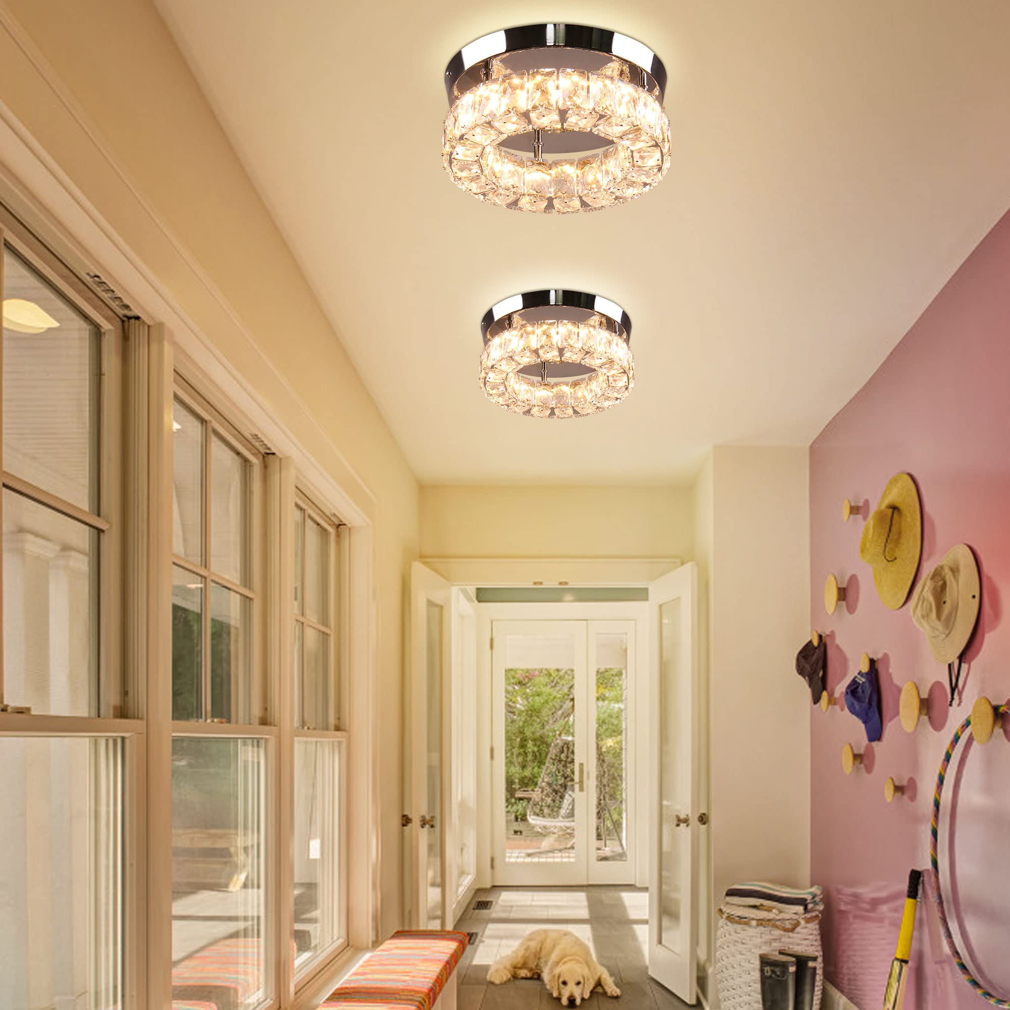 Ypqxyhda 9.8'' Modern Mini Led Chandelier Crystal Ceiling Light Flush Mount Light Fixture Ceiling Mount For Hallway Foyer Kitche