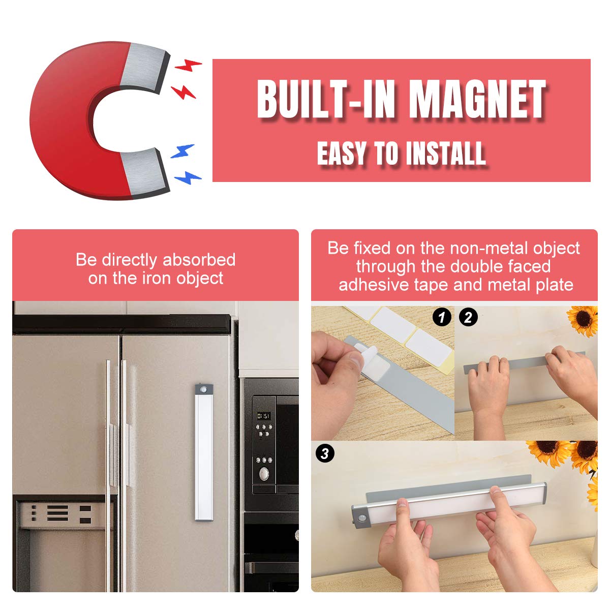 30-Led Motion Sensor Cabinet Light,Under Counter Closet Lighting, Wireless Usb Rechargeable Kitchen Night Lights,Battery Powered