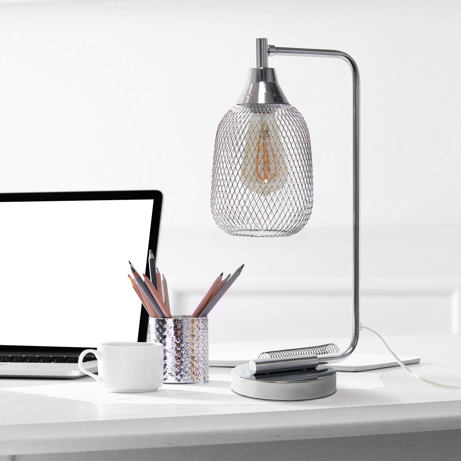LALIA HOME Industrial Mesh Desk Lamp, Metal, Chrome, Model LHD-2000 FAMILY