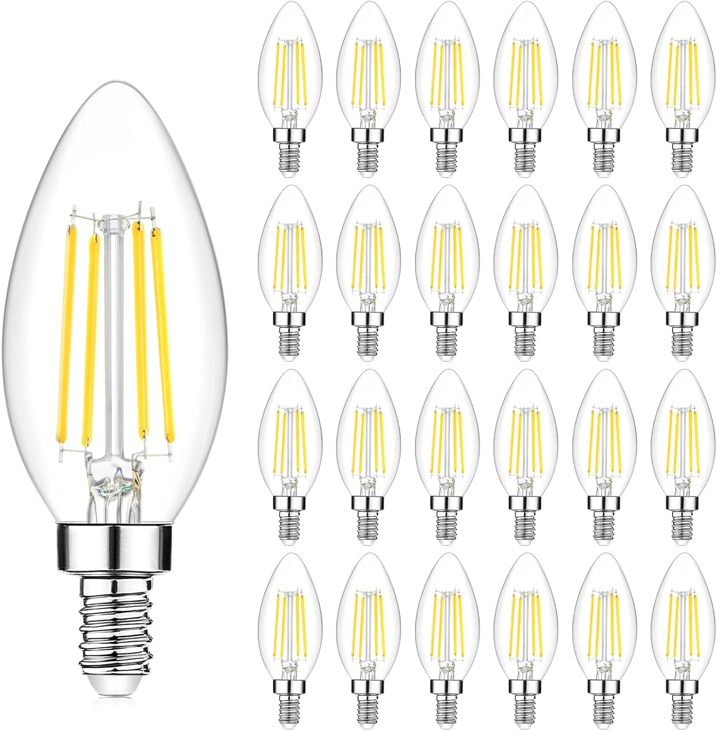 24-Pack Dimmable E12 Led Candelabra Bulbs 40Watt Equivalent, 5000K Daylight White, 450Lumens, 4W B11 Vintage Chandelier Light Bu