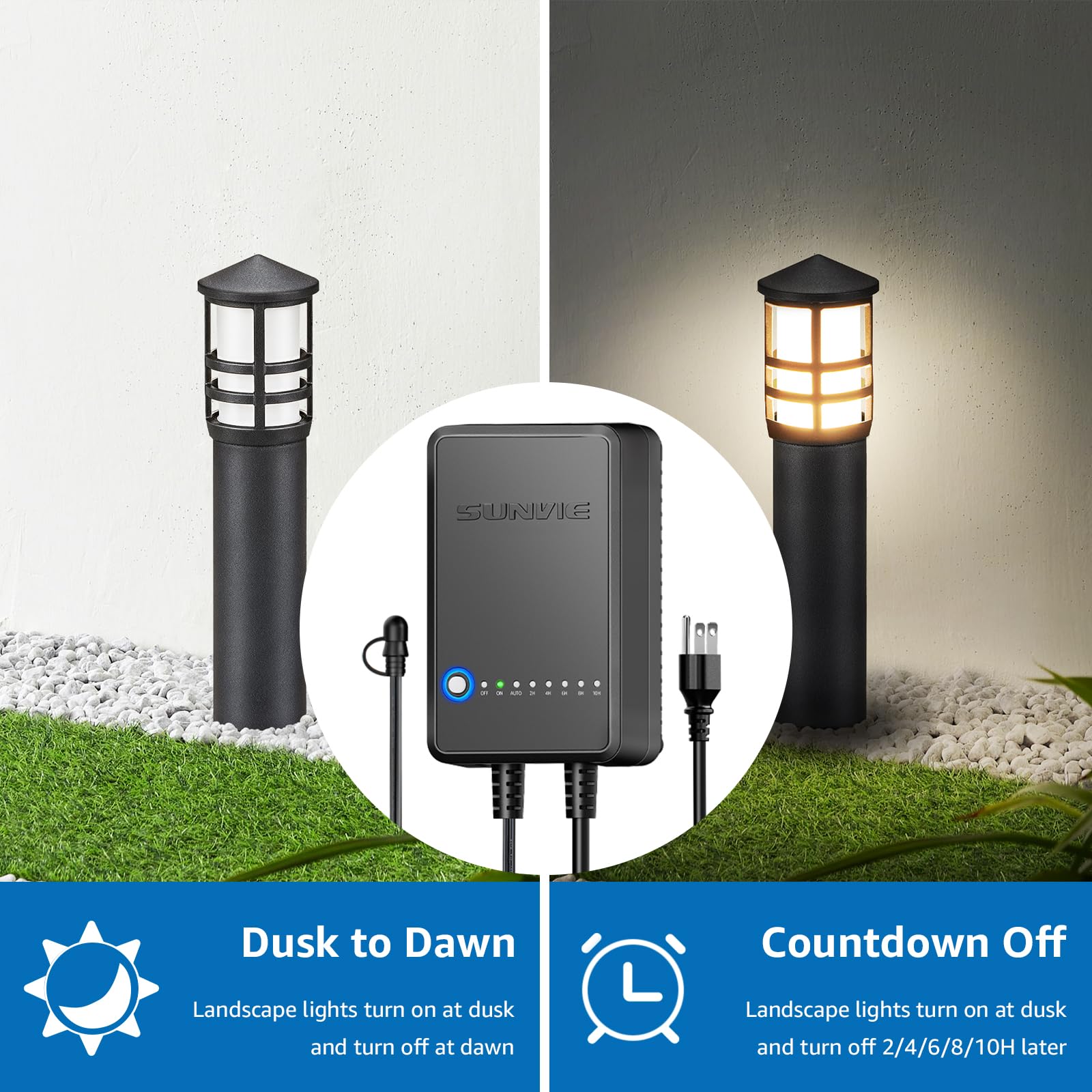 SUNVIE LED Landscape Lighting Kit, 8-Pack Low Voltage Pathway Lights, 3000K Waterproof, Black, Includes Transformer & 100FT Wire