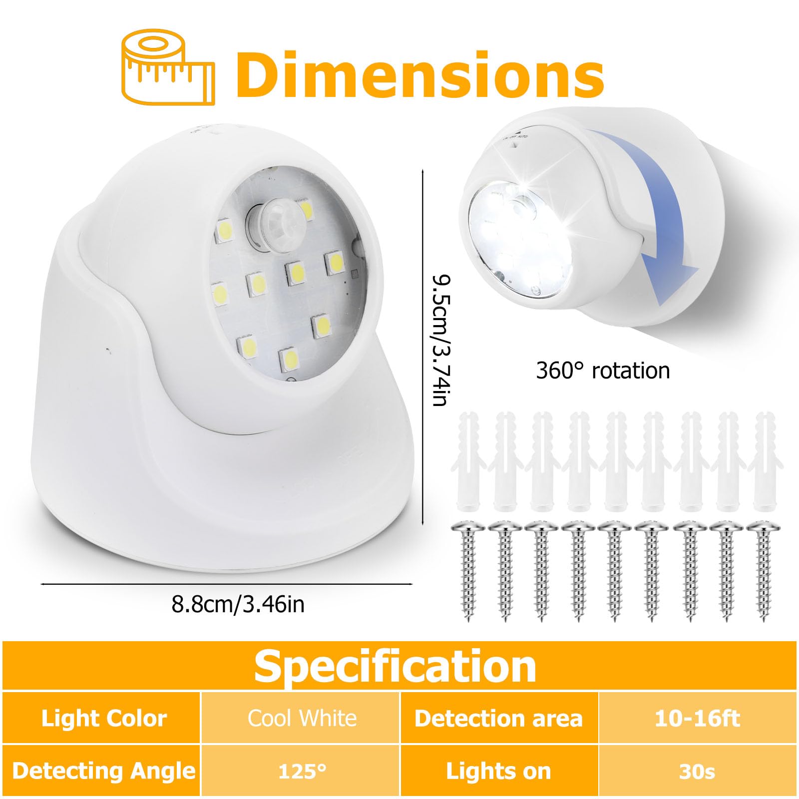 Lemonbest Motion Sensor Outdoor Lights - Wireless Battery Operated Security Light, White, 4 Pack, Model 4597189