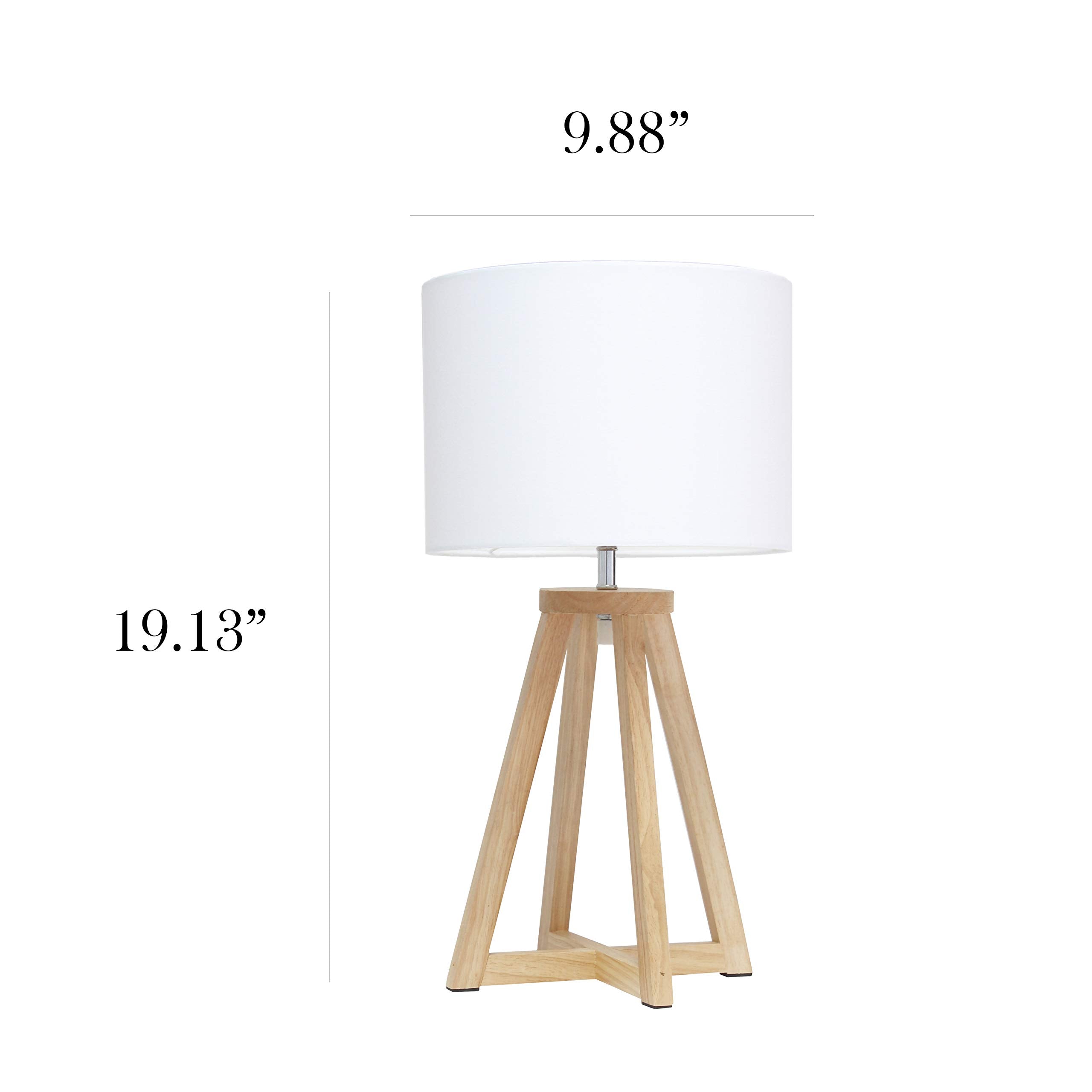 Simple Designs Lt1069-Nwh Interlocked Triangular Natural Wood Table Lamp With White Fabric Shade