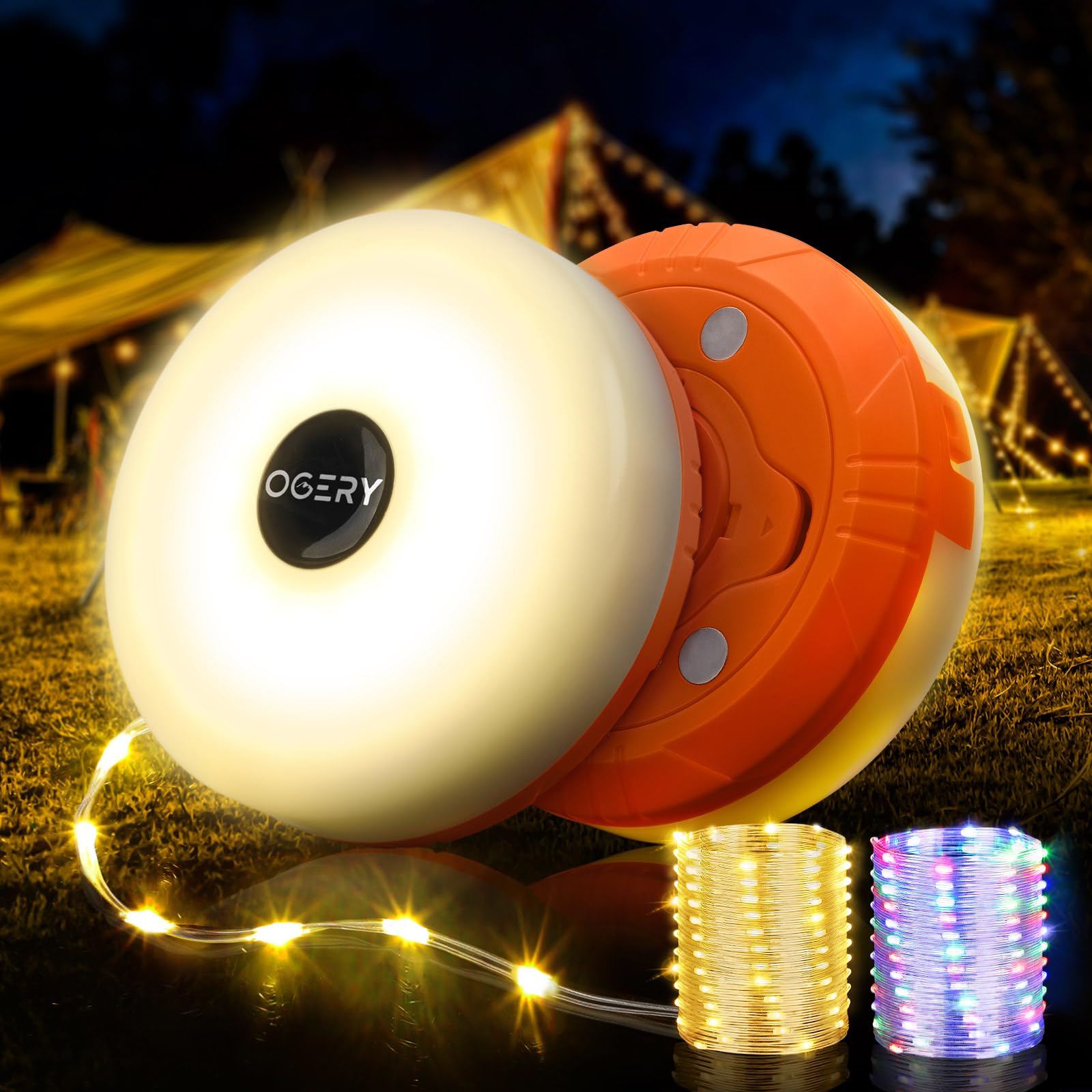 OGERY 2-Pack Camping String Lights  2 in 1 Quick Storage 32.8FT Rechargeable Tent Lights String with 8 Lighting Modes  Hanging Waterproof Portable LED Lamp for Christmas Decor Party Bedroom Yard