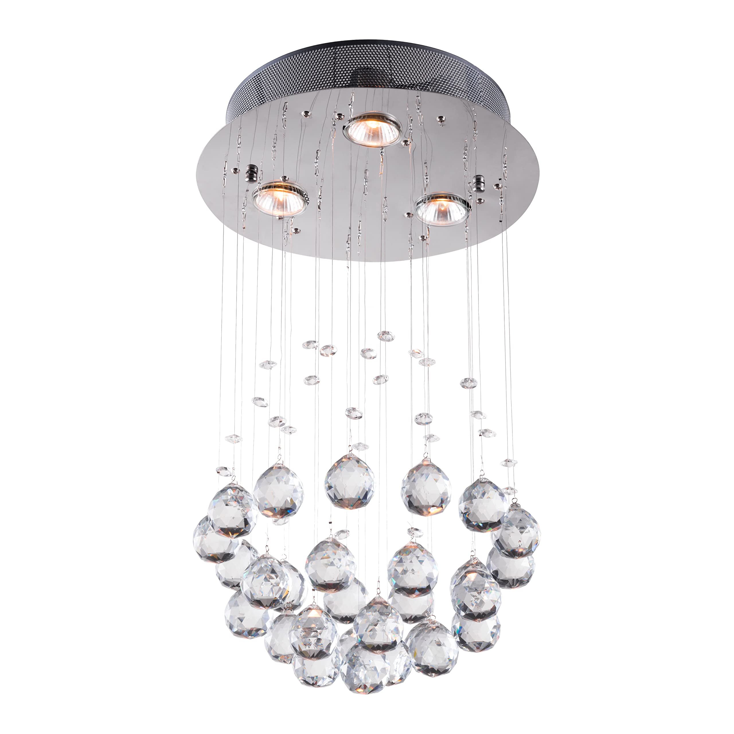 Zuo Pollow Chrome Ceiling Lamp - Clear Plated Steel, 11.8&quot;W X 19.7&quot;H X 11.