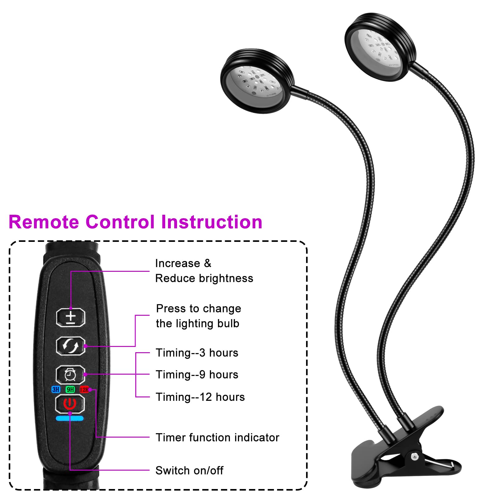 YGS-Tech LED Black Light Dual Head UV Gooseneck Lamp 10W USB Powered for Blacklight Party, 395-405nm, Round, 2 Head
