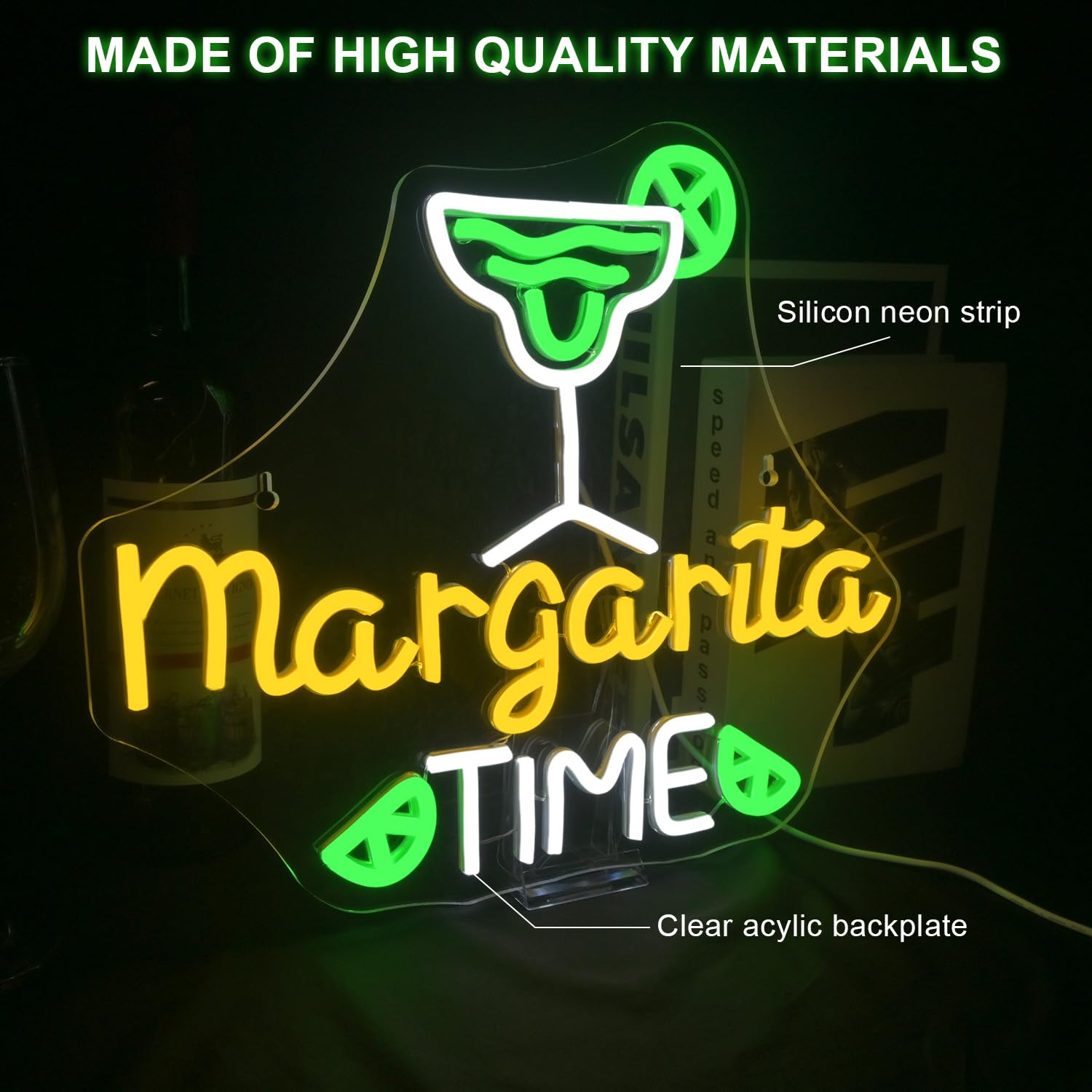Lucunstar Margarita Time Neon Sign For Wall Decor Margarita Led Signs Usb Dimmable Neon Lights For malt-inspired Bar Kitchen Restaurant Home Pub Party Man Cave Club Shops Hotel Store Business Gift