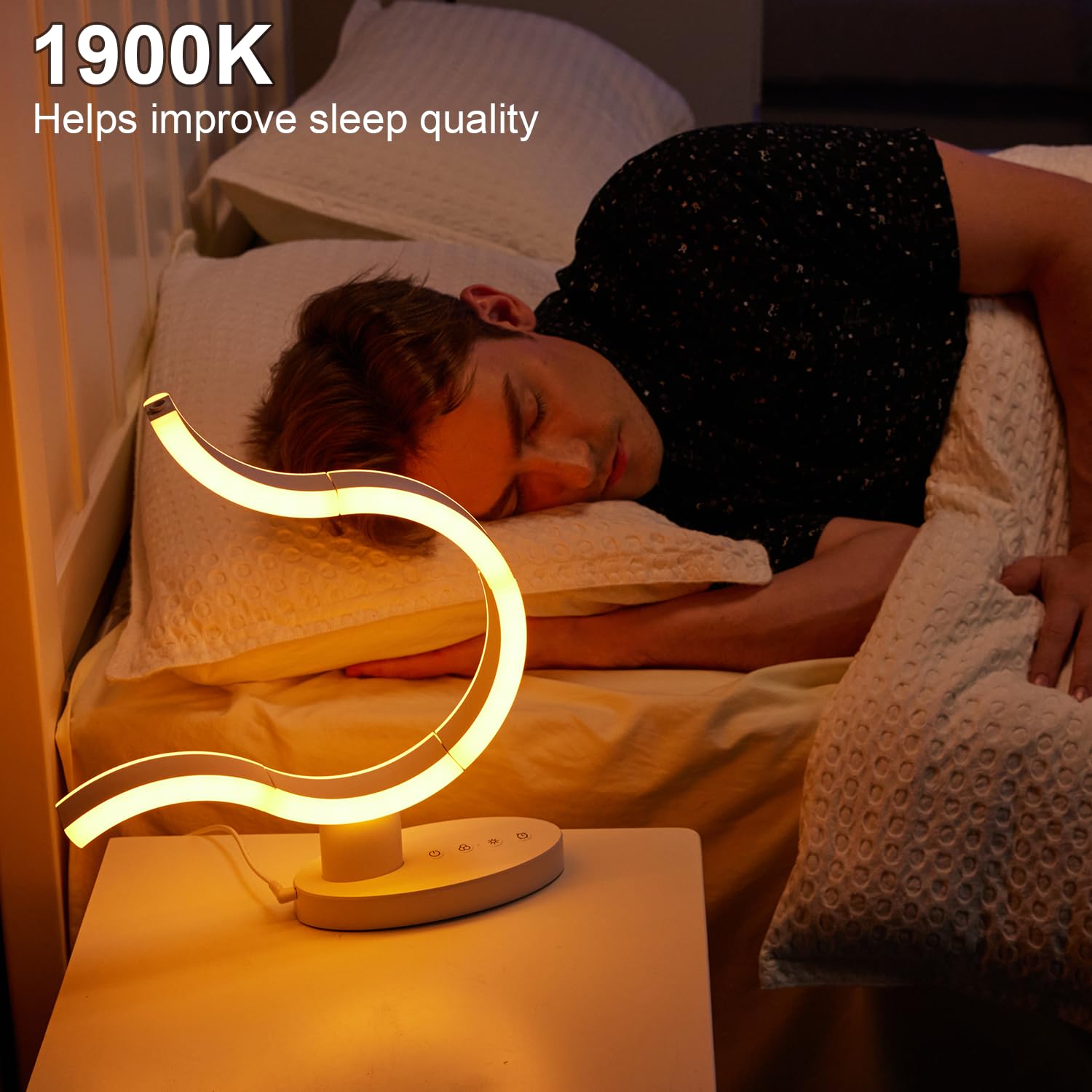 EPABINA Circular Small Nightstand Lamp for Bedroom with Remote Control, Warm White Transformable Bedside Led Table Lamp for Livi