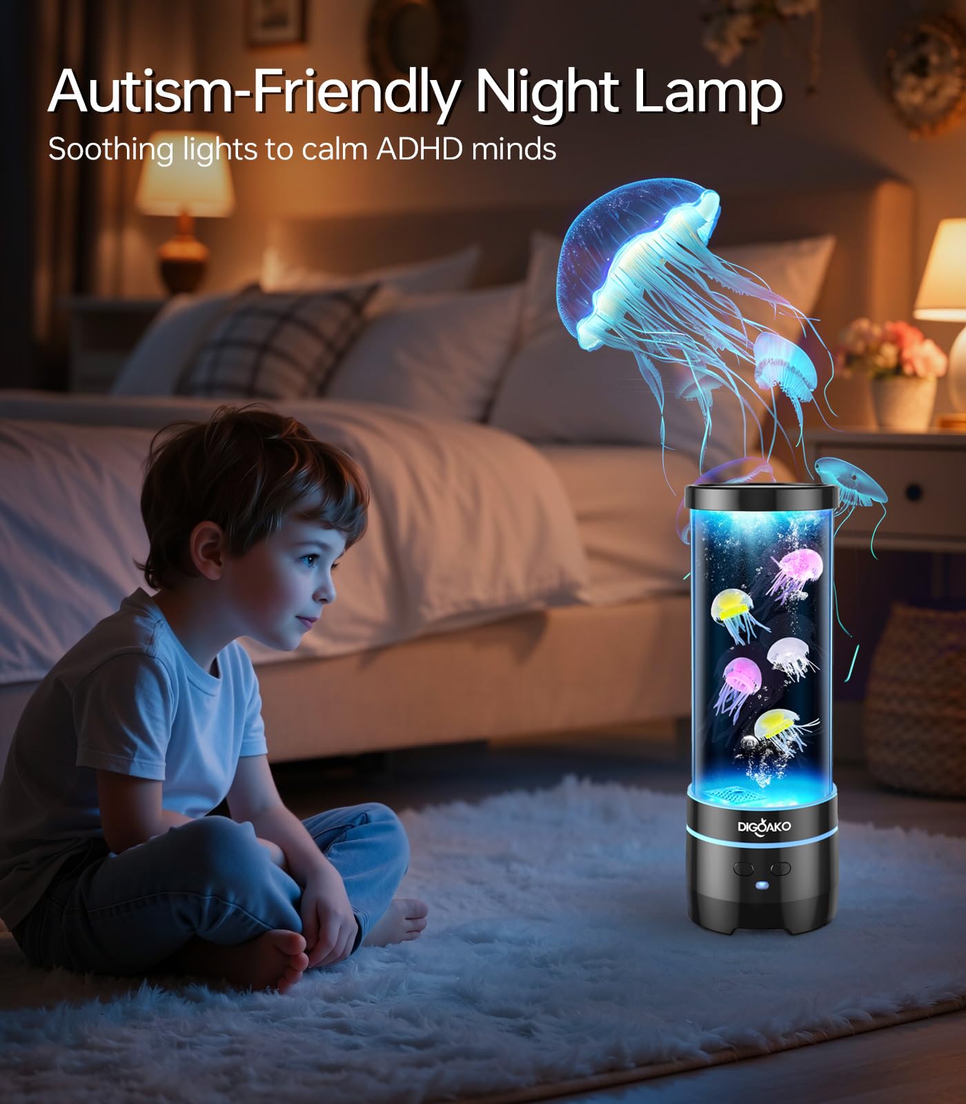 DIGOAKO Jellyfish Lamp Bluetooth Speaker, 17-Color Floating Aquarium Light, 4"x4"x12", Black, Model JFL-BS/BA, Great for Home Decor