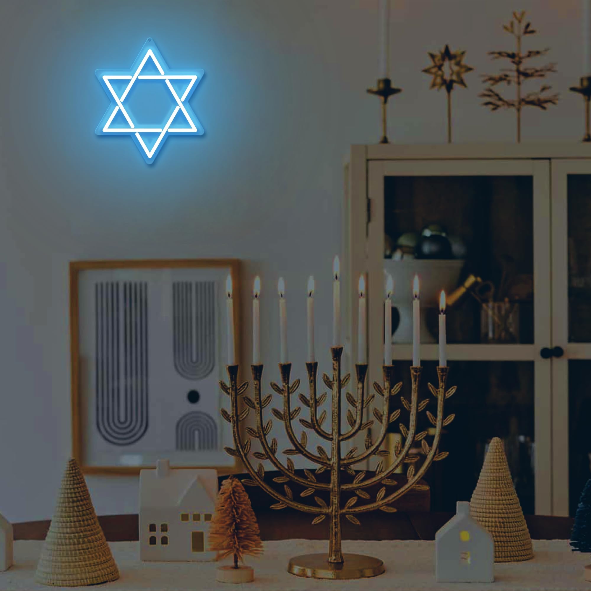 Attivolife Star Of David Neon Sign - Led Wall Decor For Hanukkah & Jewish Celebrations