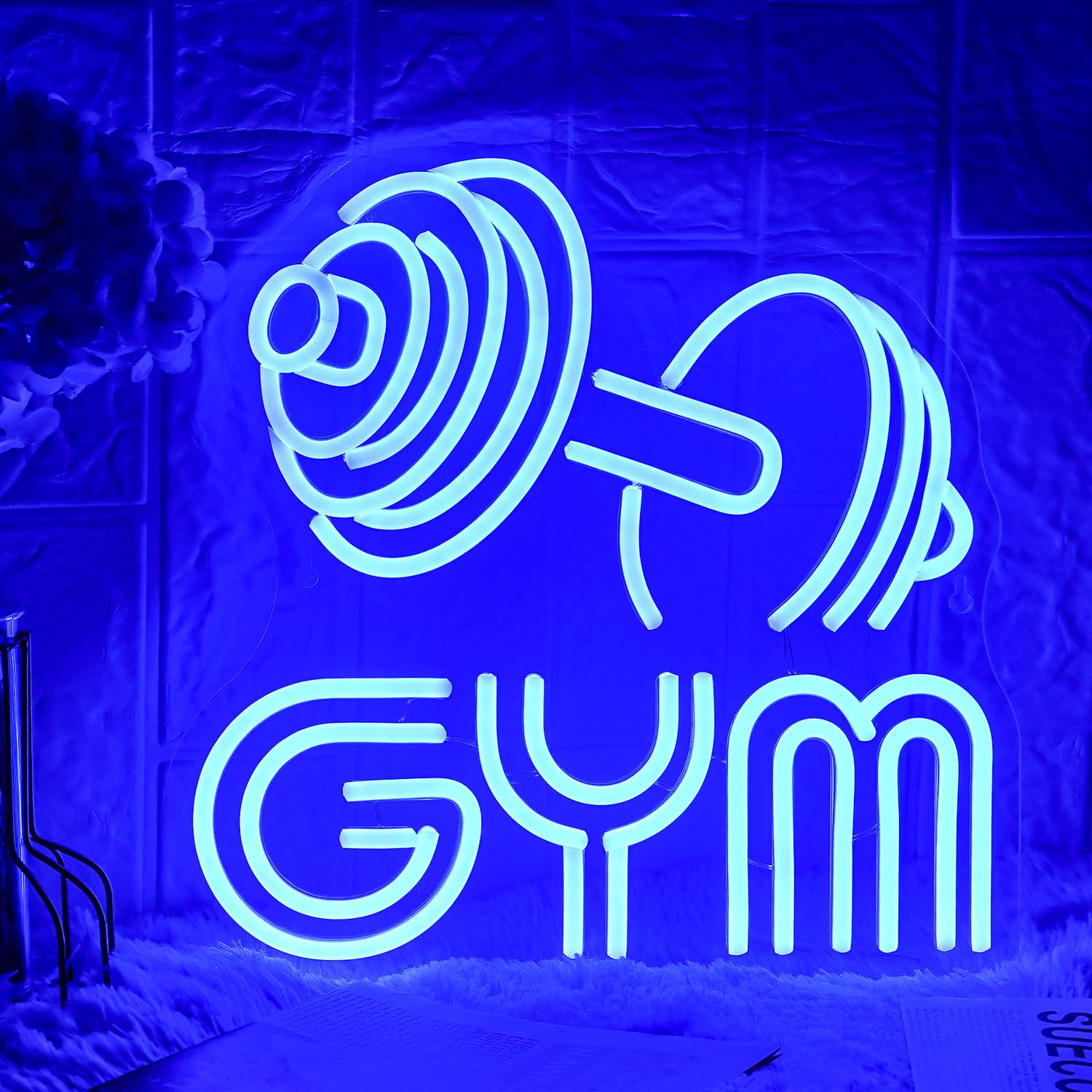 LMSIGNLY Dumbbell Neon Sign, Barbell Gym Light, Blue, 13x13 inch, Silicone Material, Model CS-06-Dumbbell for Sports Room Decor