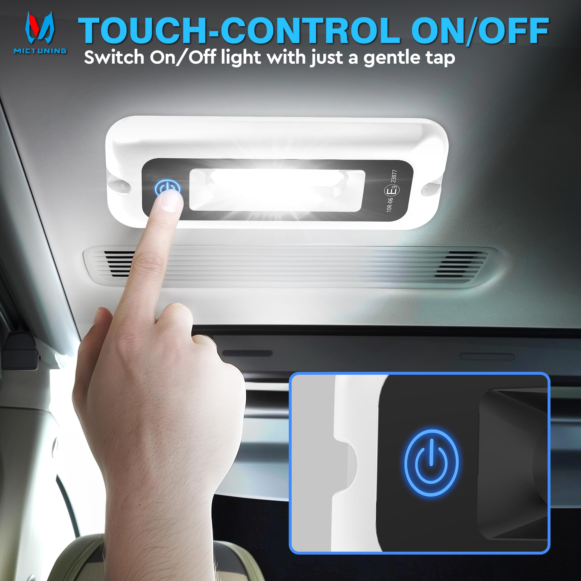 MICTUNING LED Interior Porch Light, Touch Screen, IP68 Waterproof Aluminum, 6 Inch Size, 6000K for RV, SUV, Boat, Home