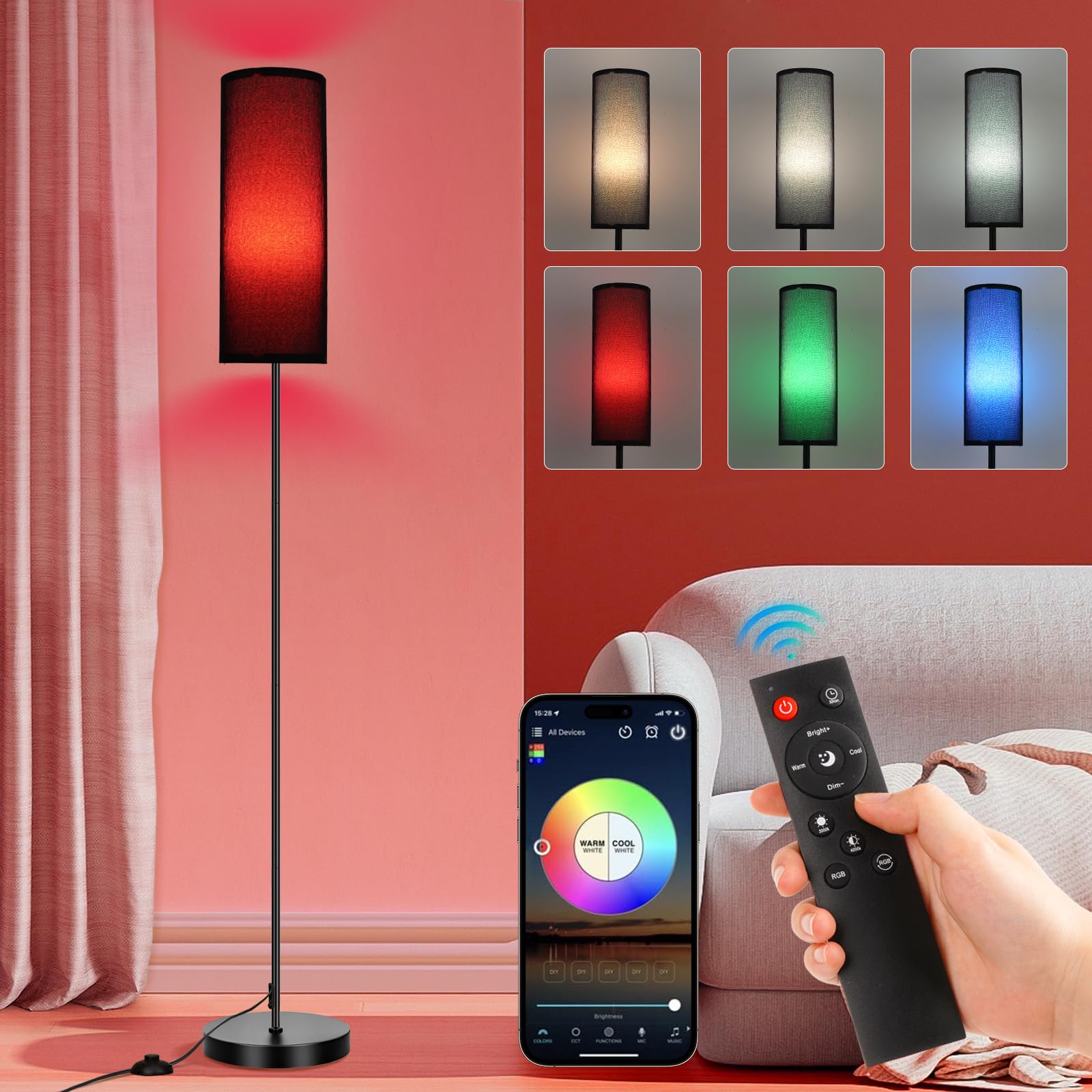 FRIDEKO HOME Floor Lamp, Color Changing Ambient Lighting for Living Room Bedroom, Standing Lamp with App & Remote Control, Tall 