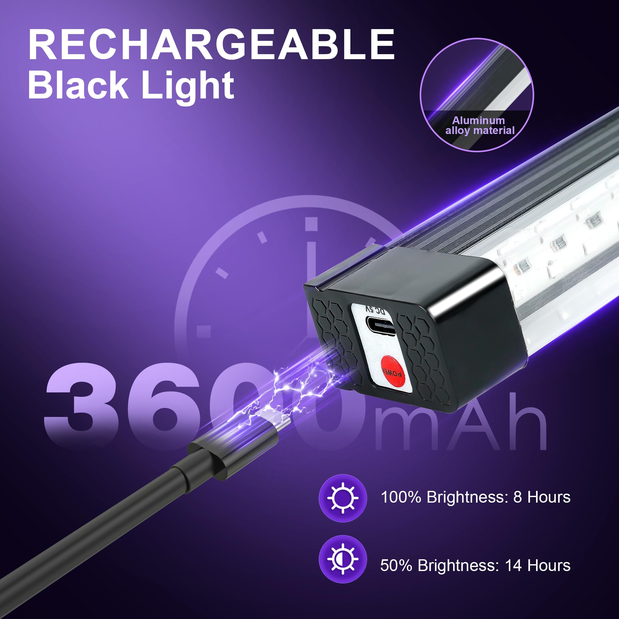 Destlife 4 Pack Rechargeable Black Light Bar 10W Battery Operated Blacklight, Portable BlackLights for Glow Party Fishing