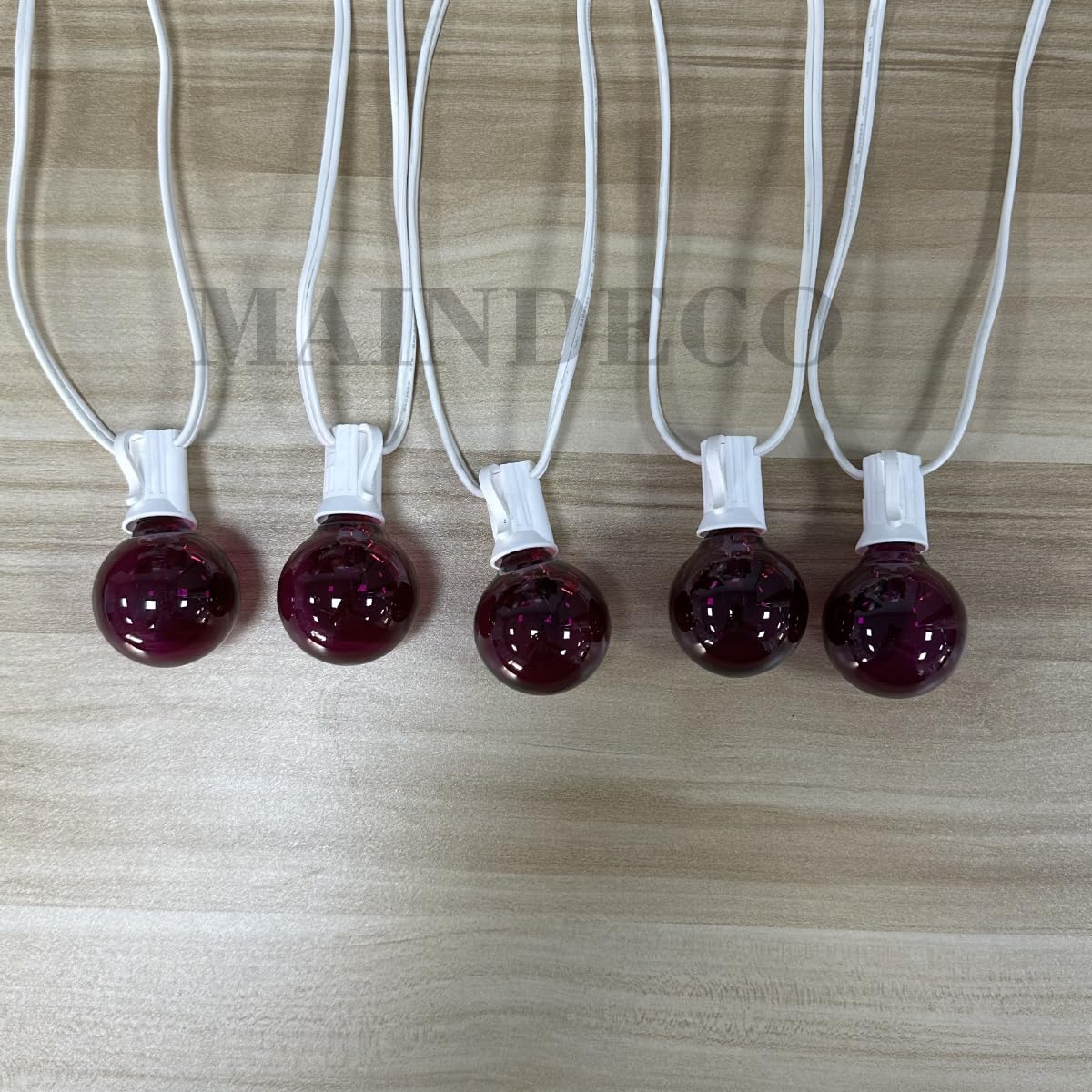Maindeco 25 Pack G50 Replacement Bulbs,120V 7W Incandescent,E12 Base,For Indoor Outdoor String Lights-Purple