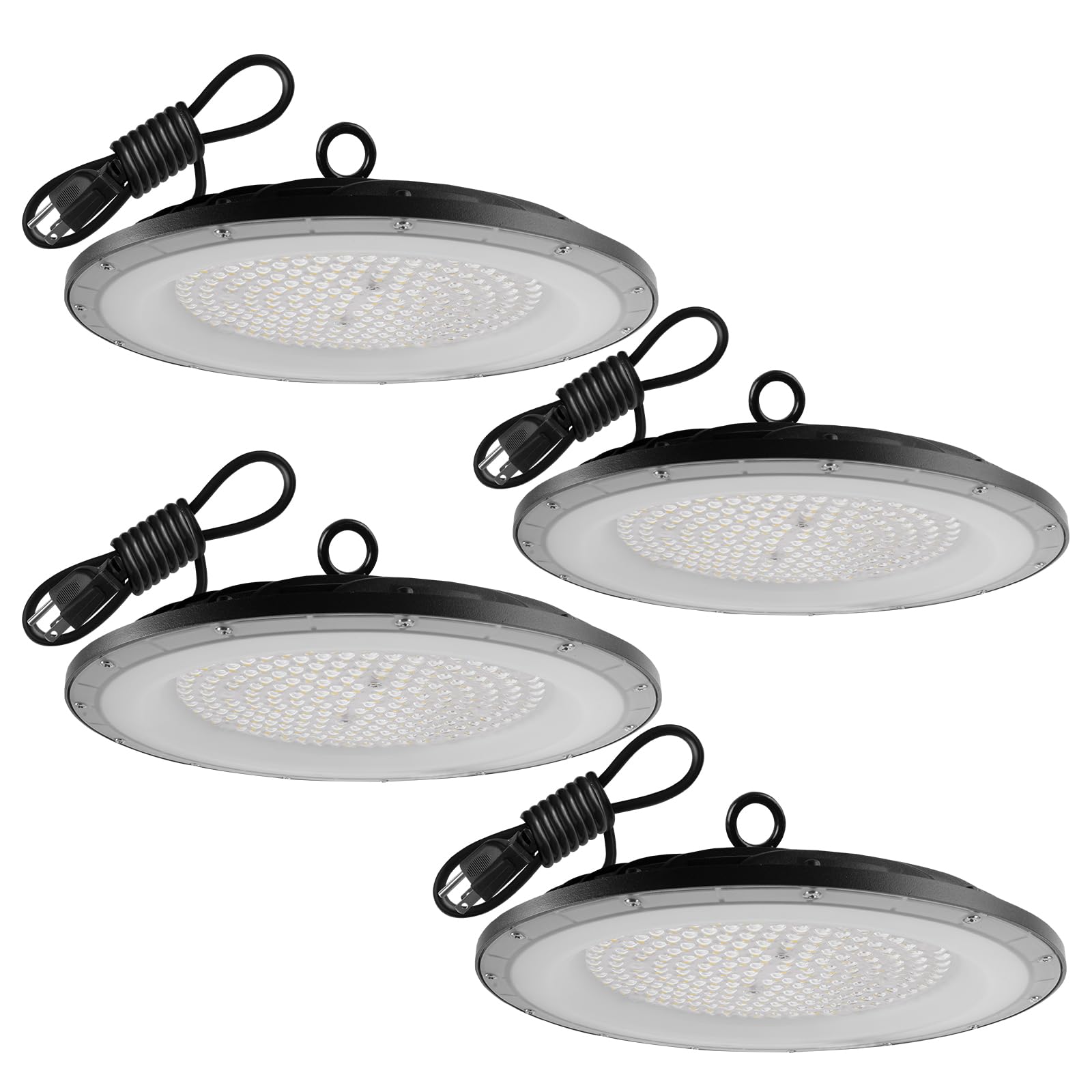 4 Pack UFO LED High Bay Light,6500K 150W Power Cord Included, 21000 LM IP65 Waterproof Shatterproof Fixture
