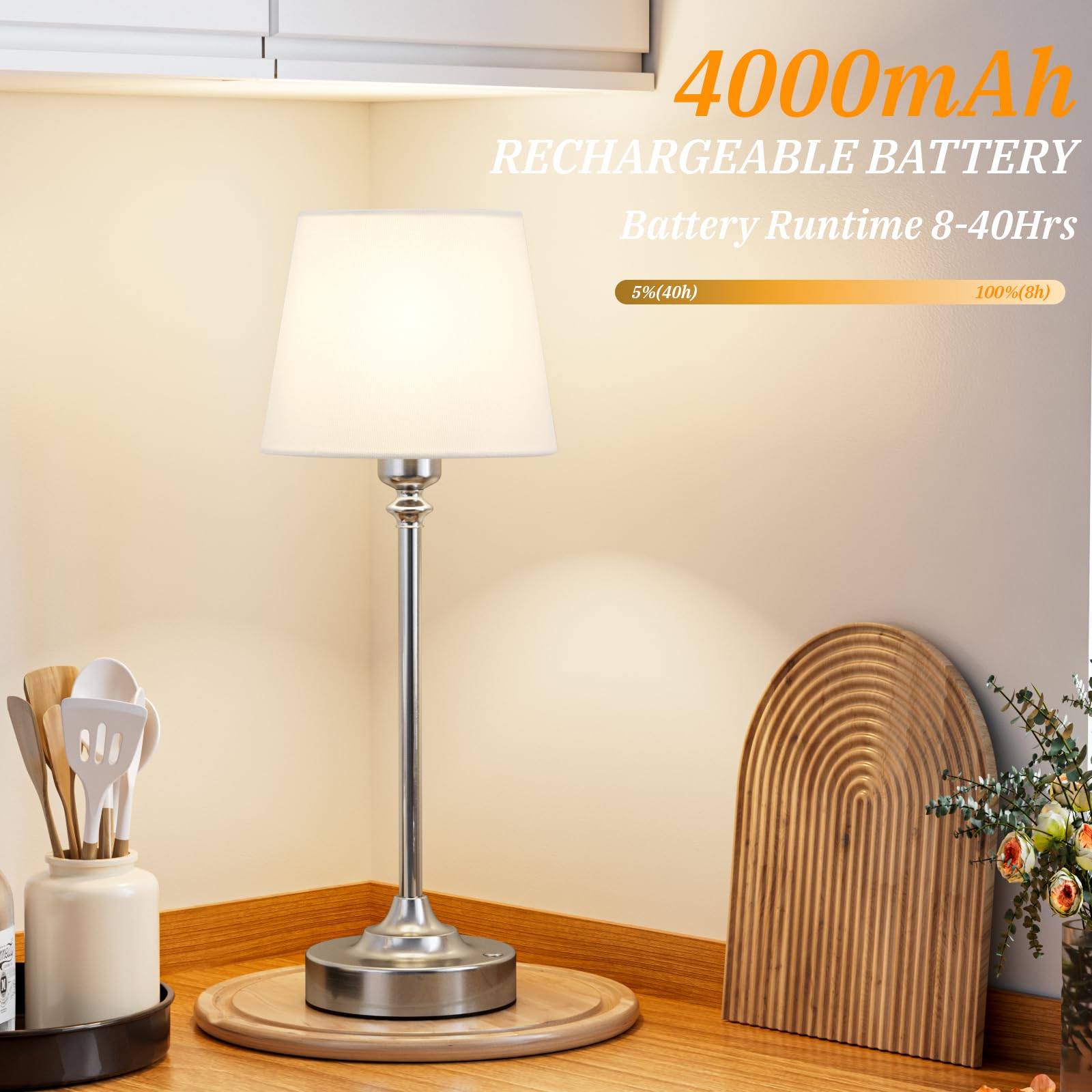 Cordless Table Lamps Rechargeable Set - 2 Pack Silver 4000Mah Battery Operated Lamps For Decor, 3000K Stepless Dimming Touch Con