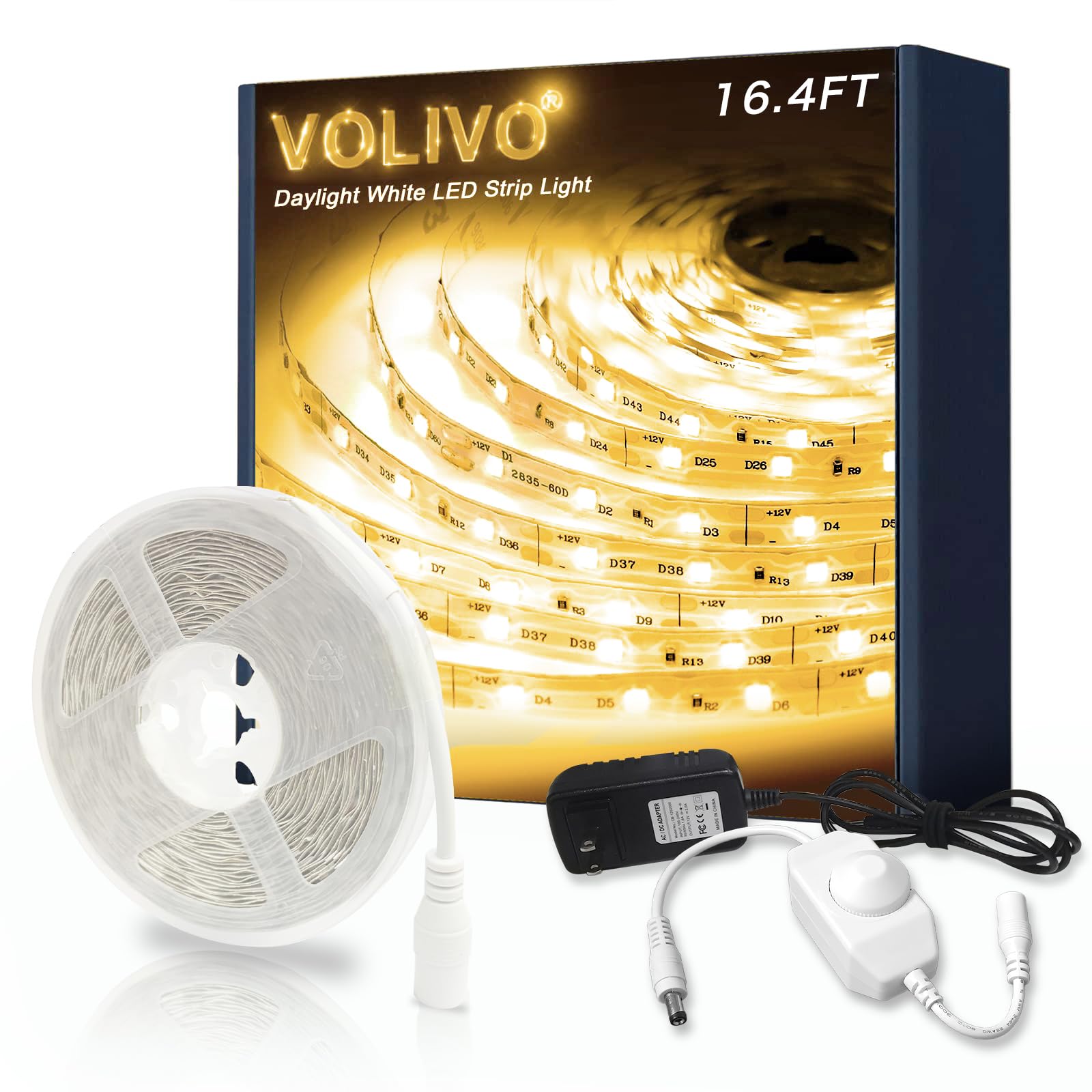 VOLIVO LED Strip Lights, 16.4ft Dimmable Warm White 3000K, Flexible Tape Light for Home, Model V-VB206150000