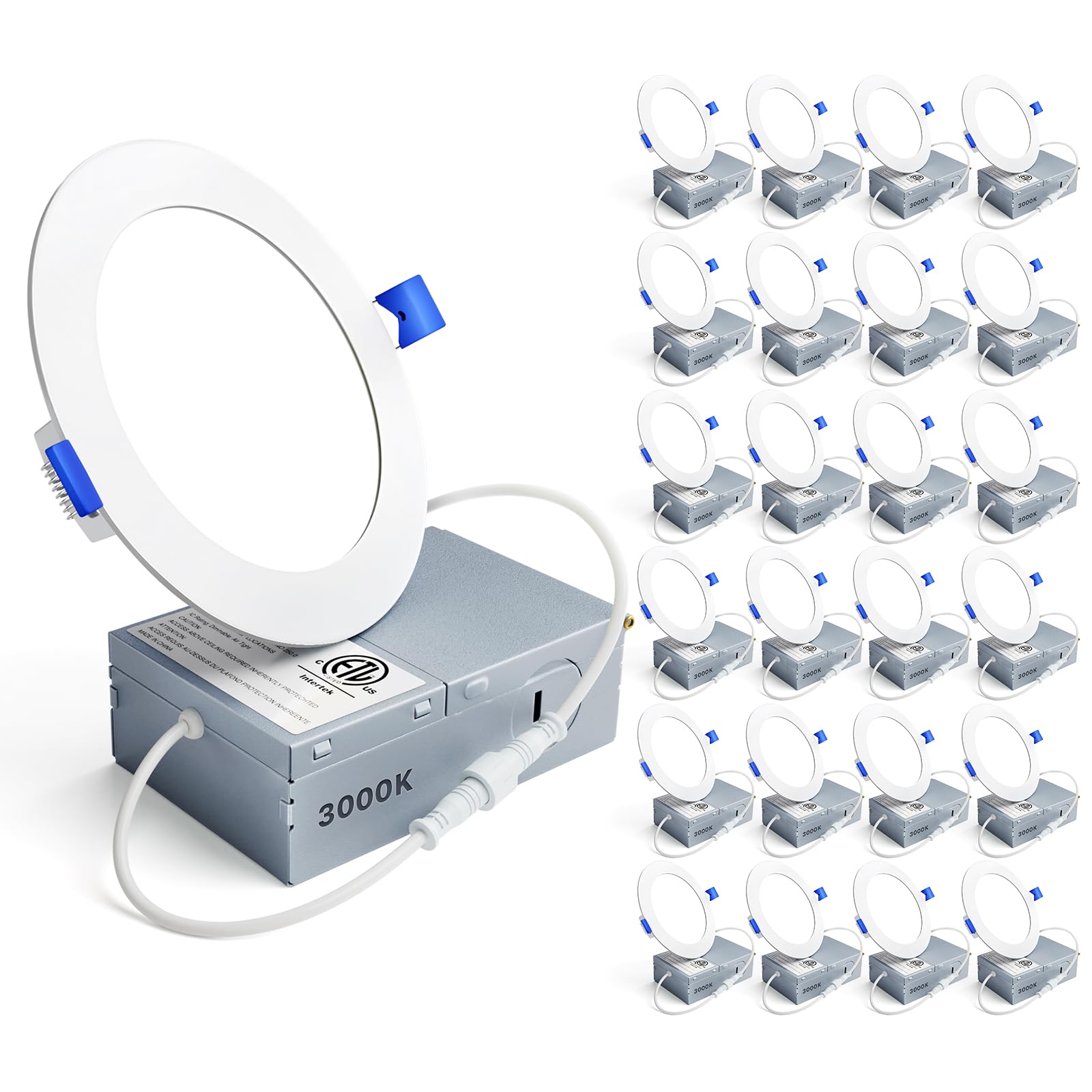 Ensenior 24 Pack 4 Inch LED Recessed Ceiling Light, Dimmable, 3000K Warm White, 750LM 9W 120V, High Brightness Canless Wafer Dow