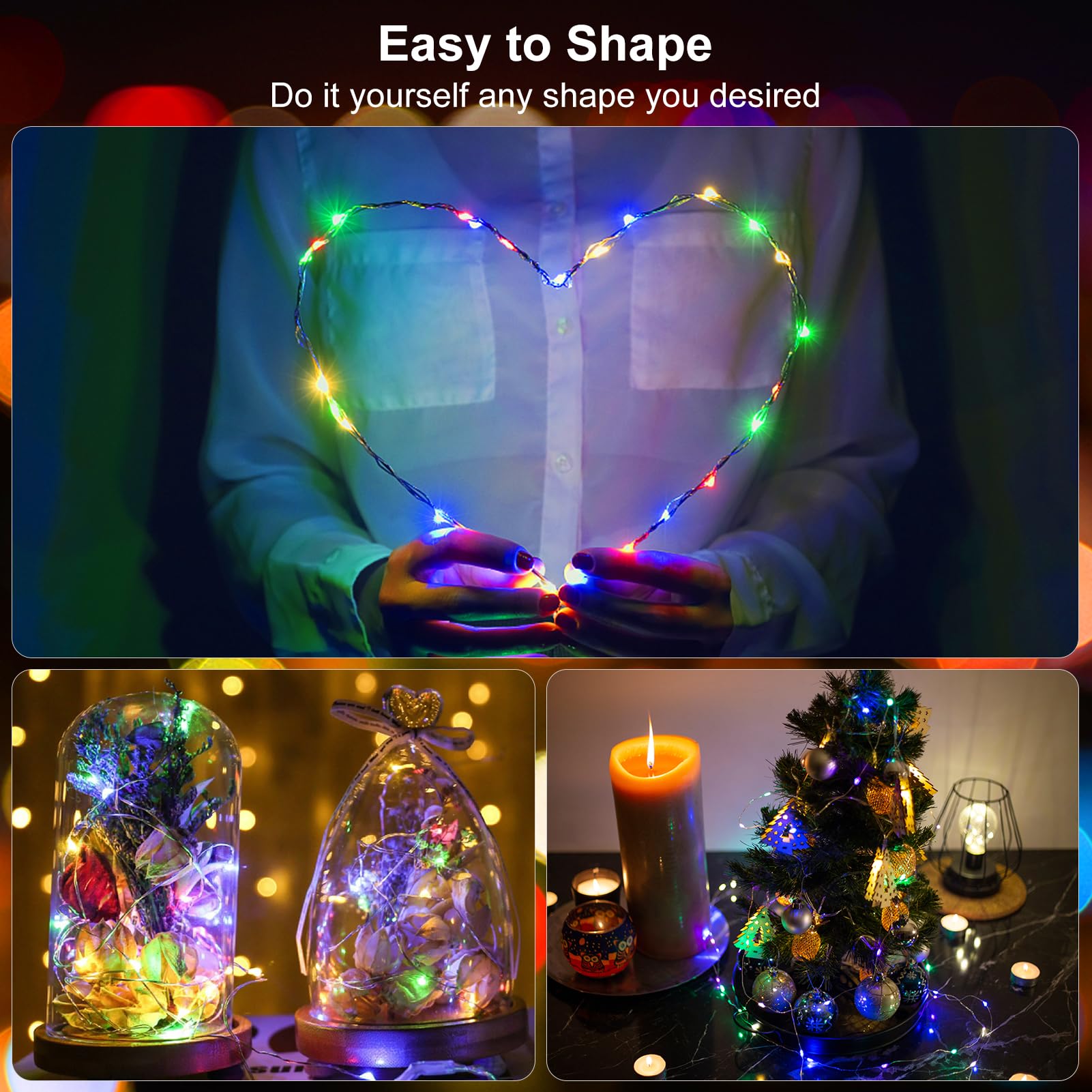 echosari 2 Pack Fairy Lights 200 LED Silver Wire Waterproof String Lights Auto Timer 8 Modes Multicolor ES-2P-B-100SilverL-RGB