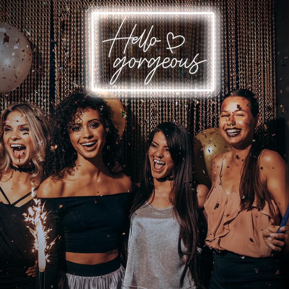 INSNEnN Hello Gorgeous Neon Sign - Dimmable LED Wall Decor, 15.4 x 10.4 Inches, Acrylic, White