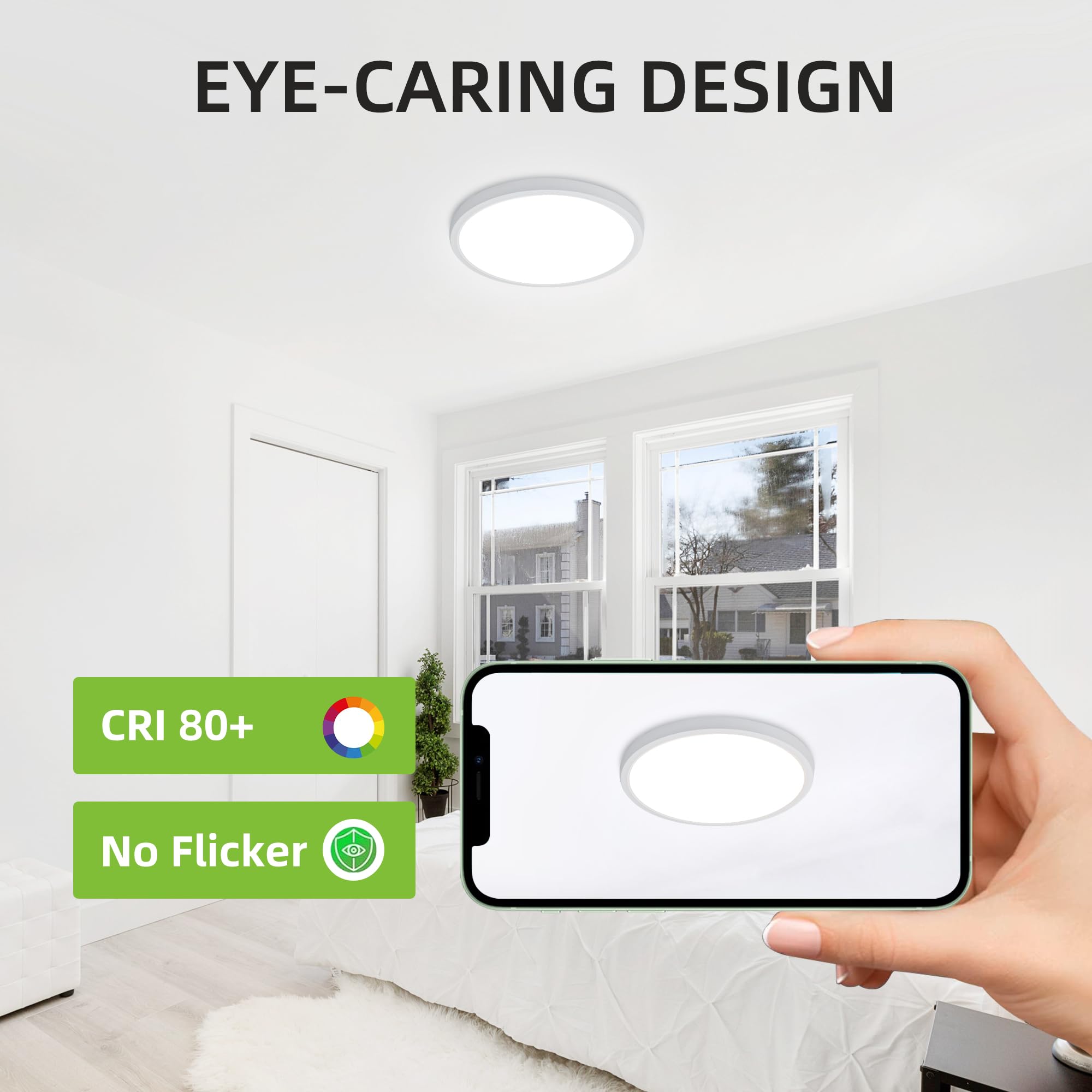 hykolity LED Round Flat Panel Light 2 Pack, 13 Inch, Dimmable, 24W 2400lm, Selectable CCT 3000K/4000K