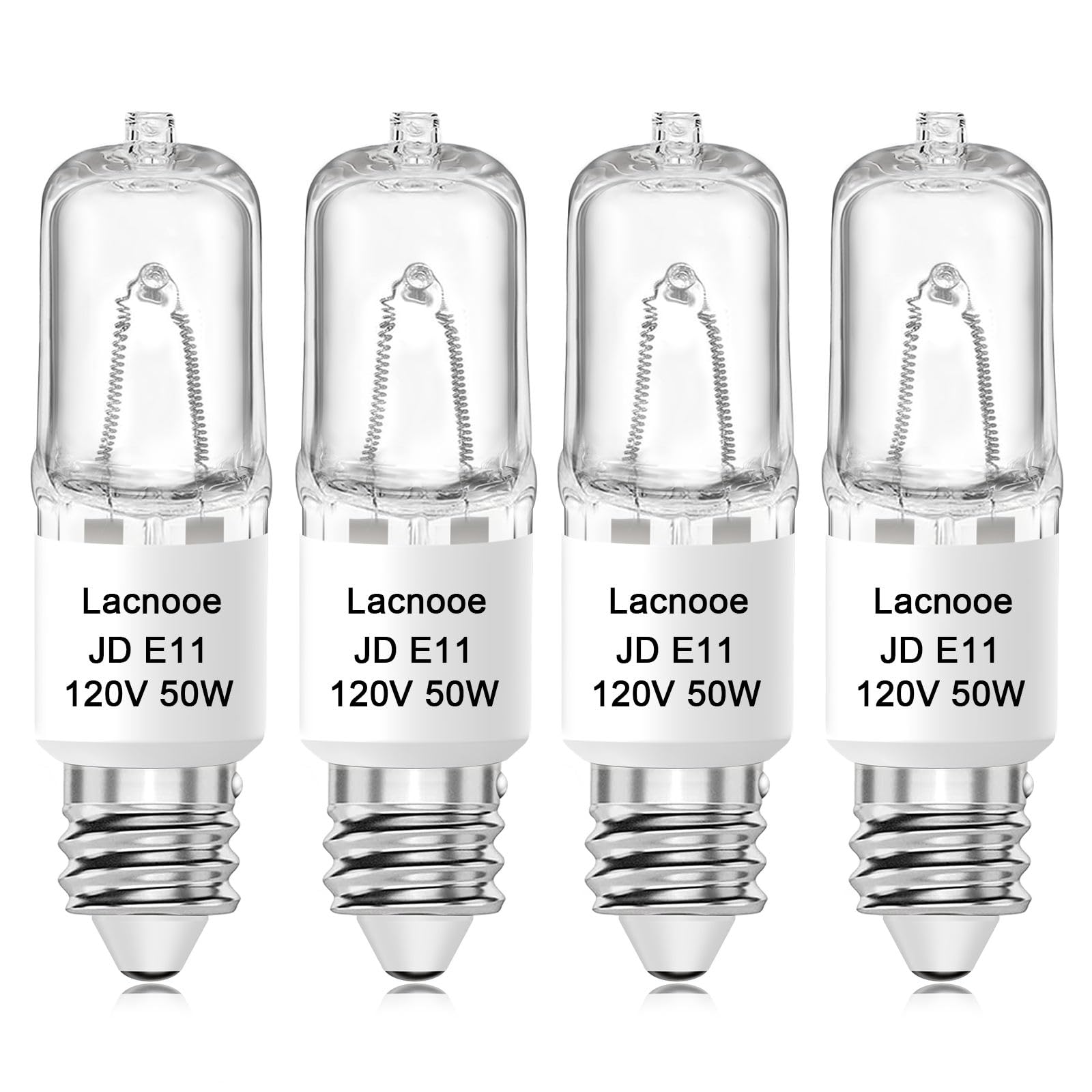 Lacnooe E11 Bulb, Jde11 120V 50W Halogen Light Bulbs, T4 Mini Candelabra Base, Dimmable 2700K Warm White, 4Pcs E11 Light Bulb Fo