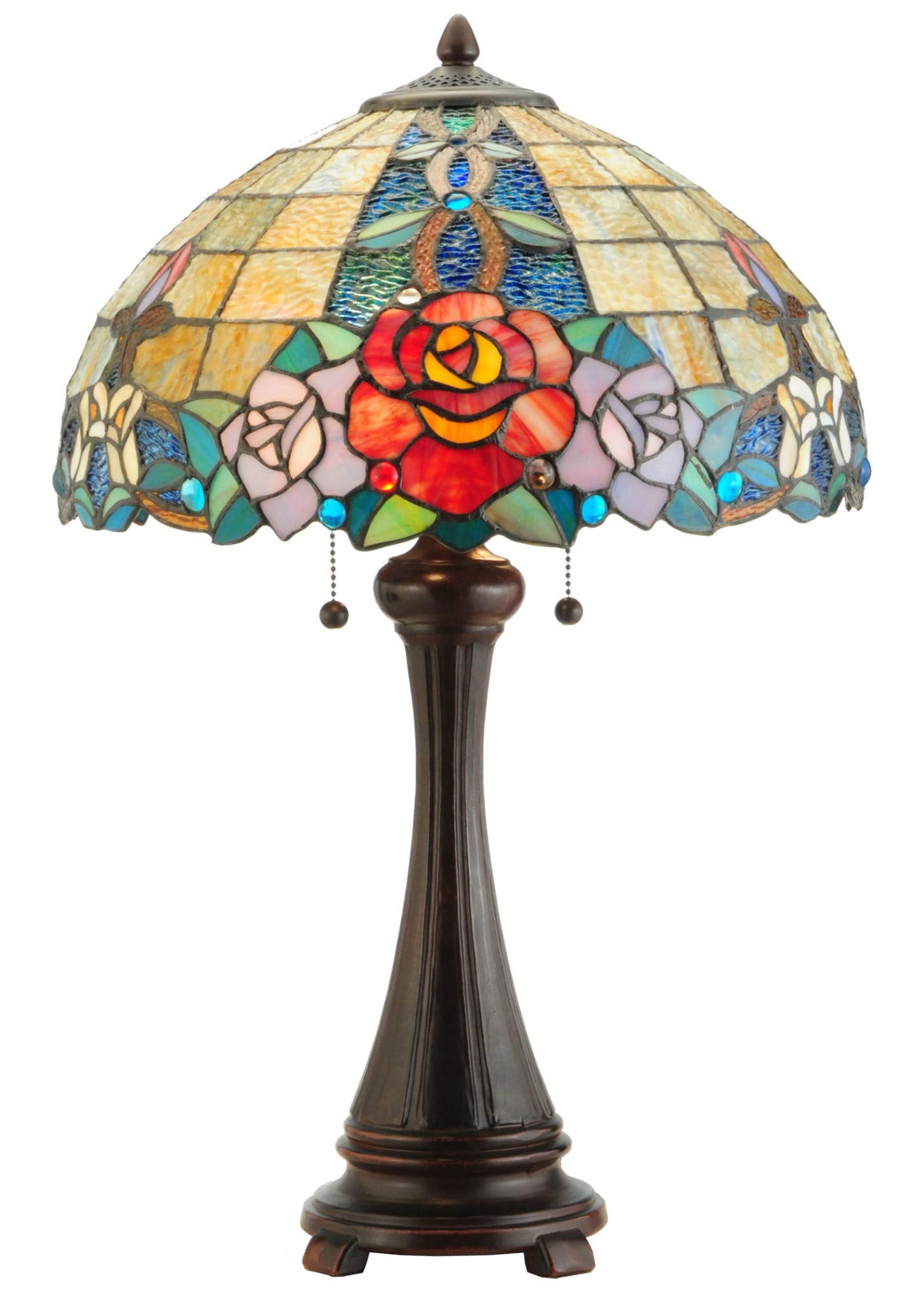 Meyda Tiffany Rose Vine Table Lamp, 25-inch, Mahogany Bronze, Glass and Metal, Model 138121
