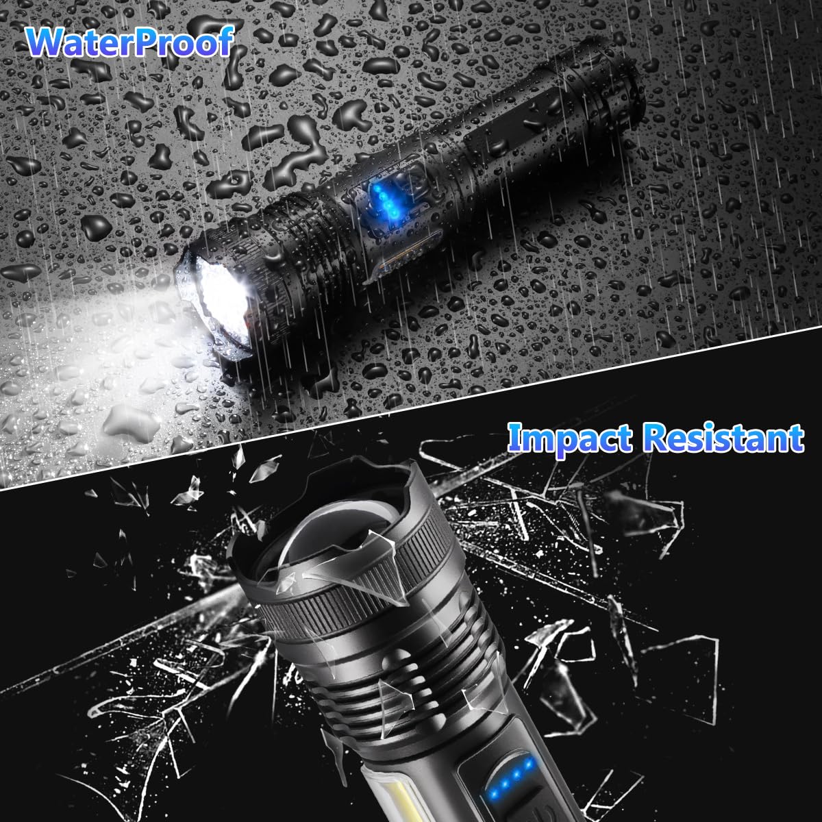 Ikeeruic 7-Mode Rechargeable Flashlights 950000Lm, 3-Pack Tactical Led, Super Bright Emergency Light