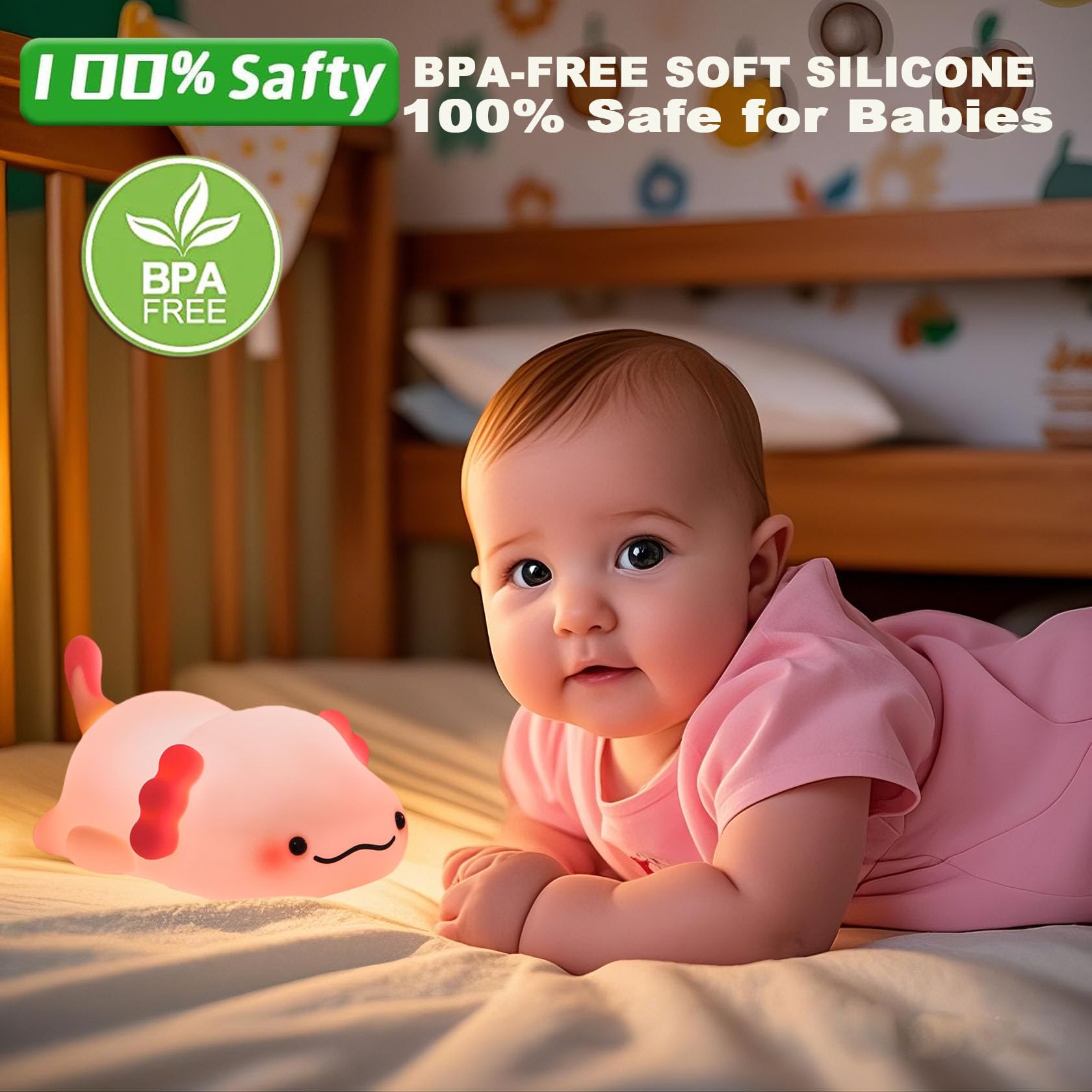 DREAMING MY DREAM Cute Axolotl Night Light, LED Squishy Novelty Animal Night Lamp, 3 Level Dimmable Nursery Nightlight for Breas